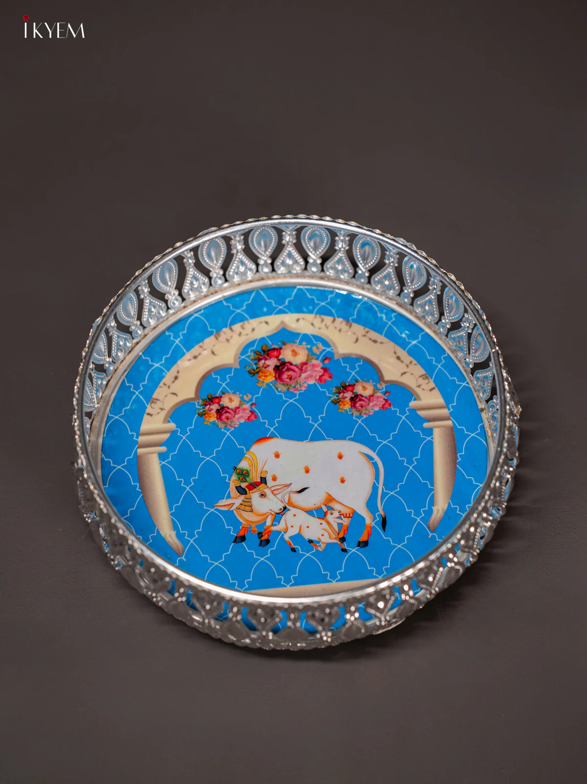 Digital Printed German Silver Tray - Cow & calf Sky Blue - 6 Inches - KI10118 - Image 3