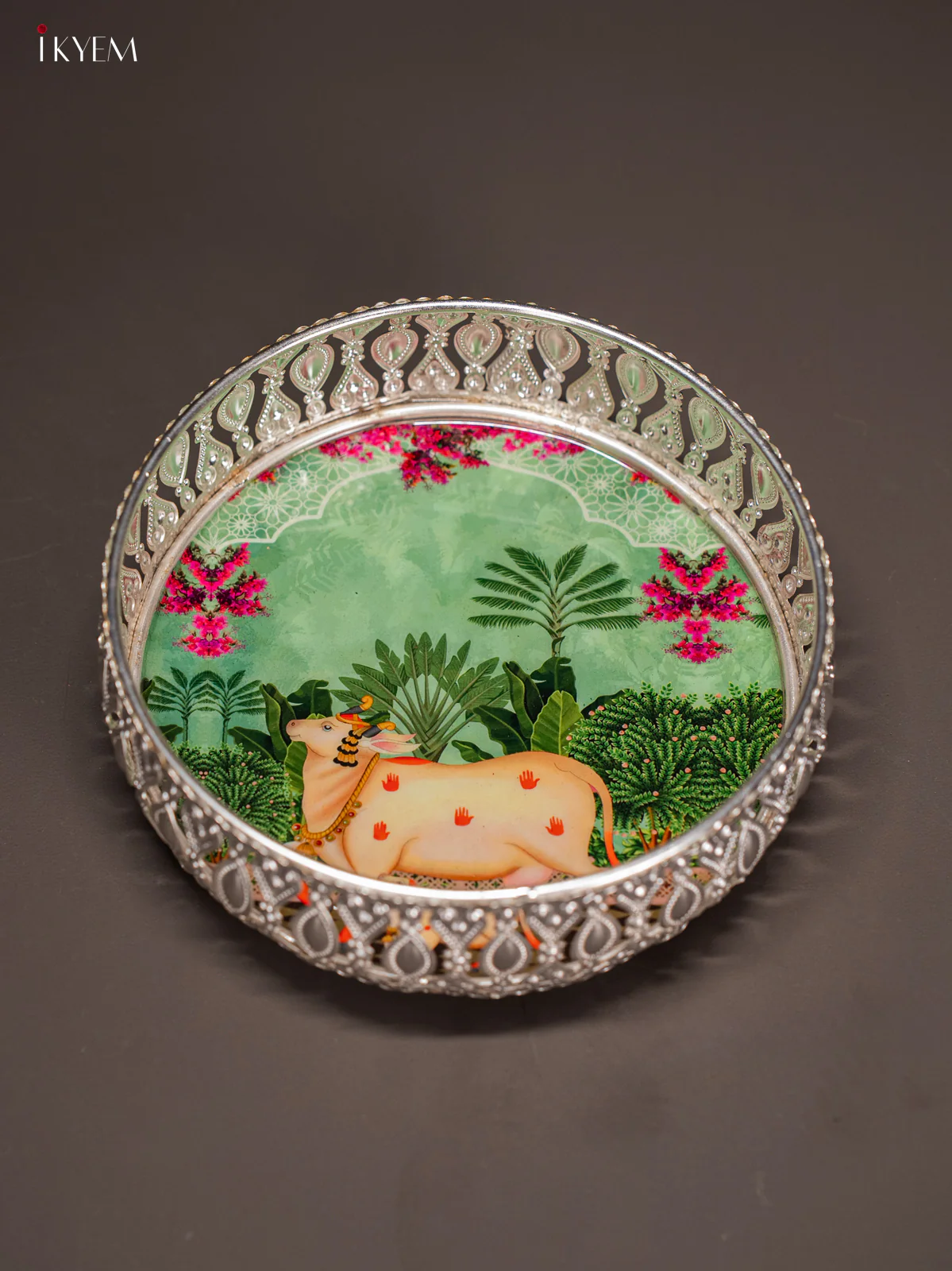 Digital Printed German Silver Tray - Cow & calf Green - 6 Inches - KI10119 - Image 3