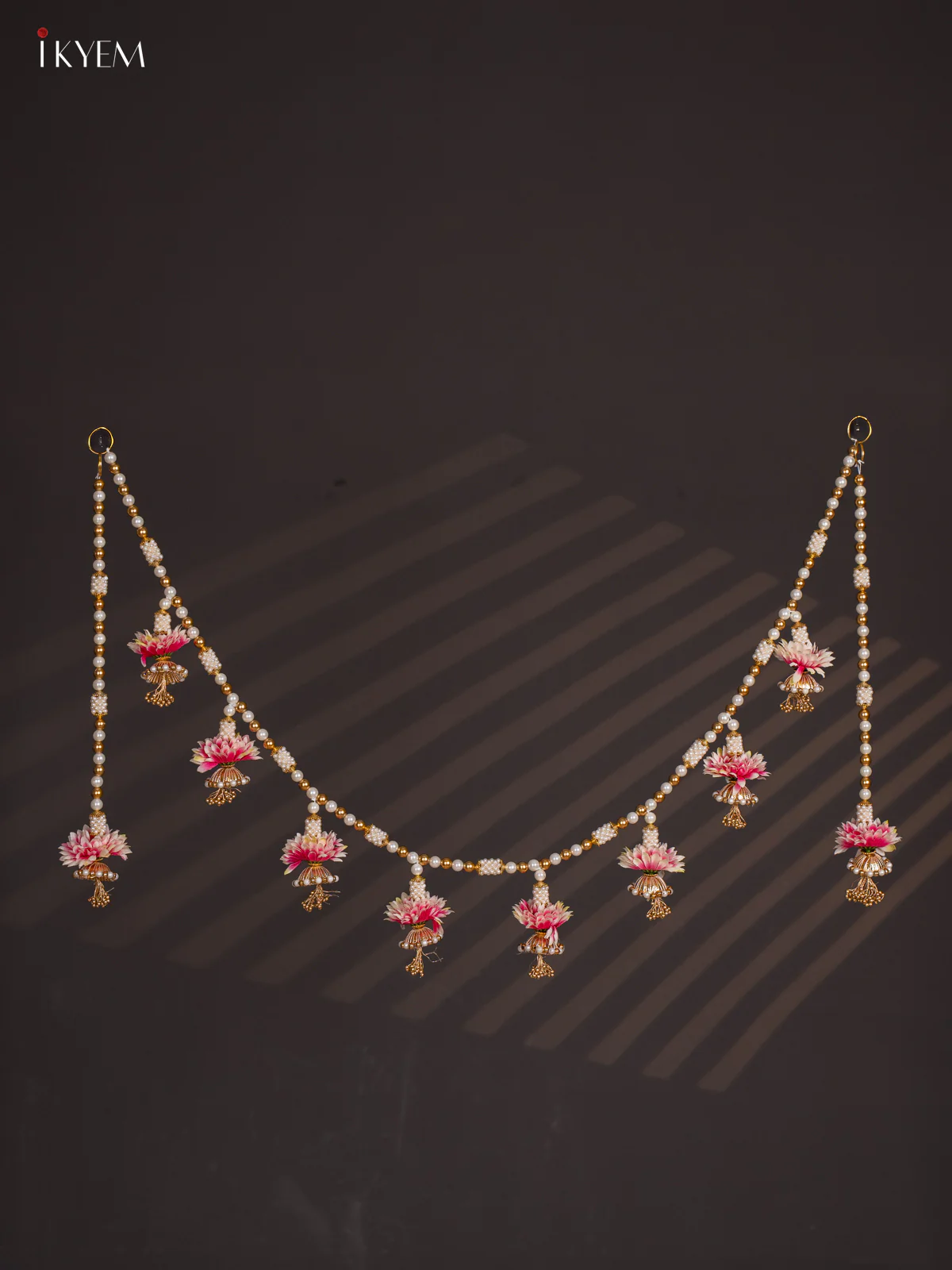 Decorative Pink Flower & Bead Thoran set - 4 Inches - KI14114