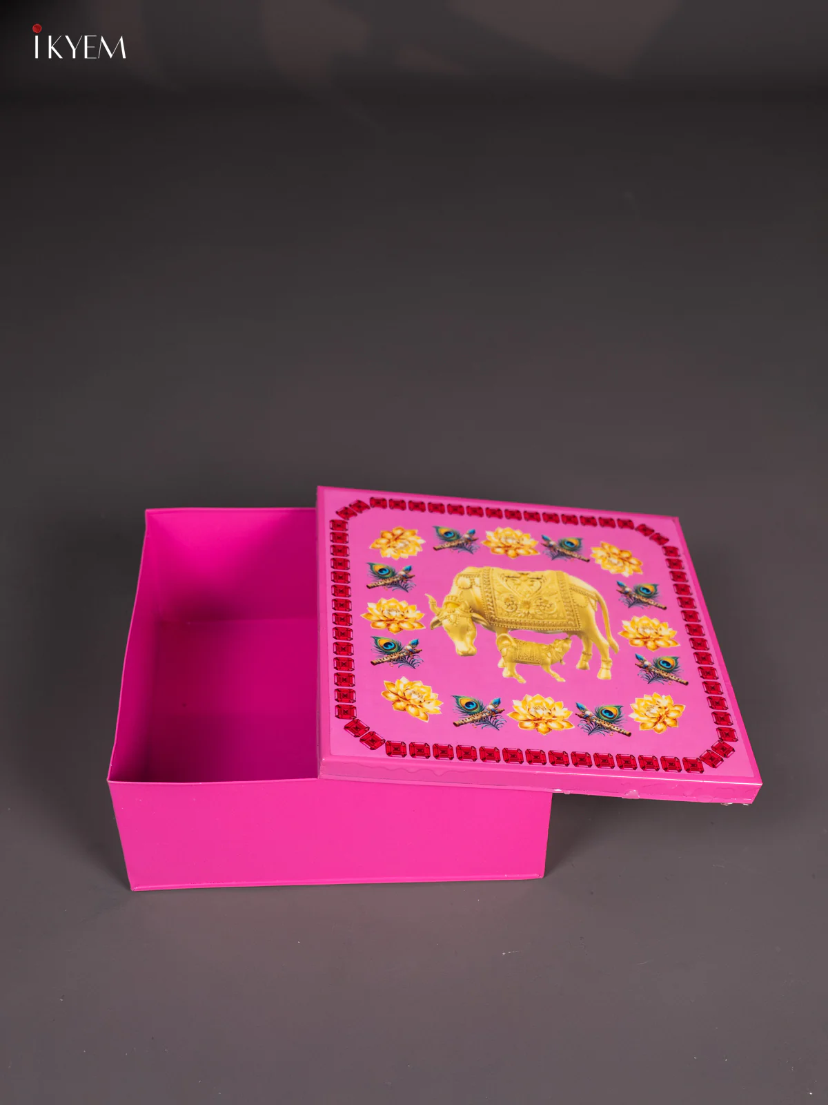Metal Cow & Calf Printed Square Storage Box - Big -Pink - (8x8) Inches - KI15153 - Image 3