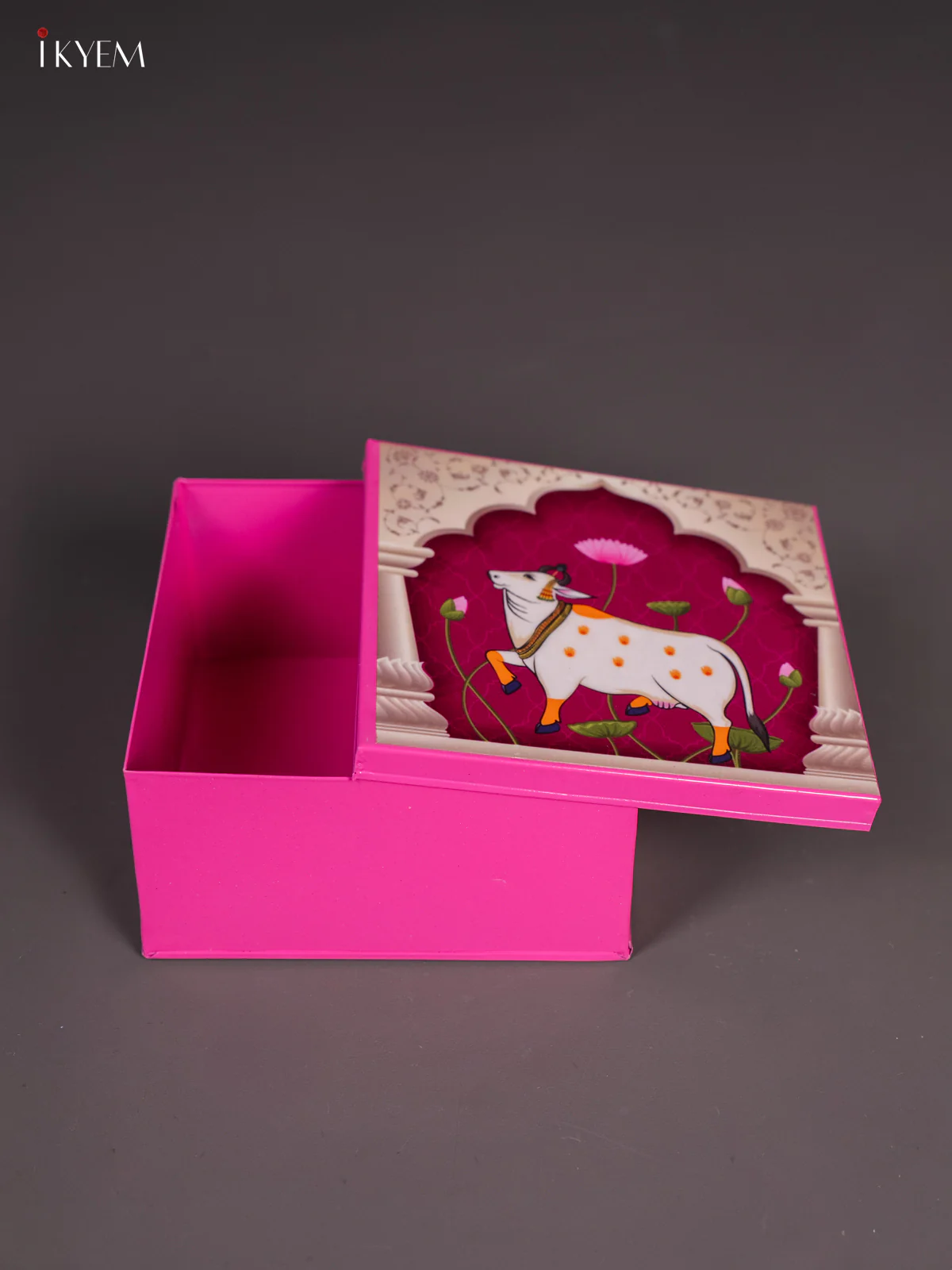 Metal Cow Printed Square Storage Box - Small -Purple with pink - (6x6) Inches - KI15163 - Image 3