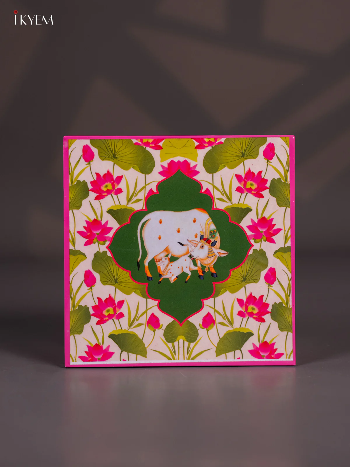 Metal Cow & Calf Printed Square Storage Box - Small -Pink - (6x6) Inches - KI15165