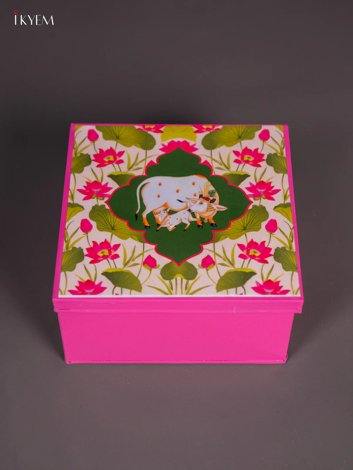 Metal Cow & Calf Printed Square Storage Box - Small -Pink - (6x6) Inches - KI15165 - Image 2