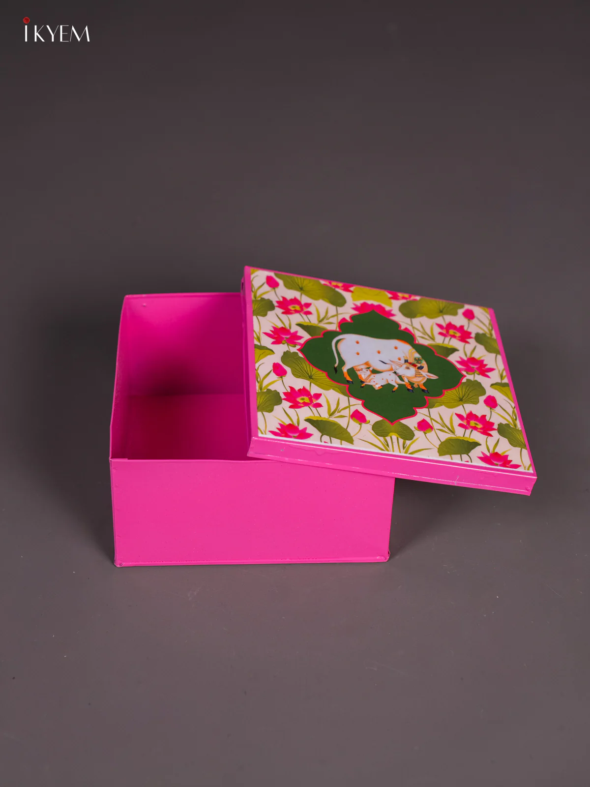 Metal Cow & Calf Printed Square Storage Box - Small -Pink - (6x6) Inches - KI15165 - Image 3
