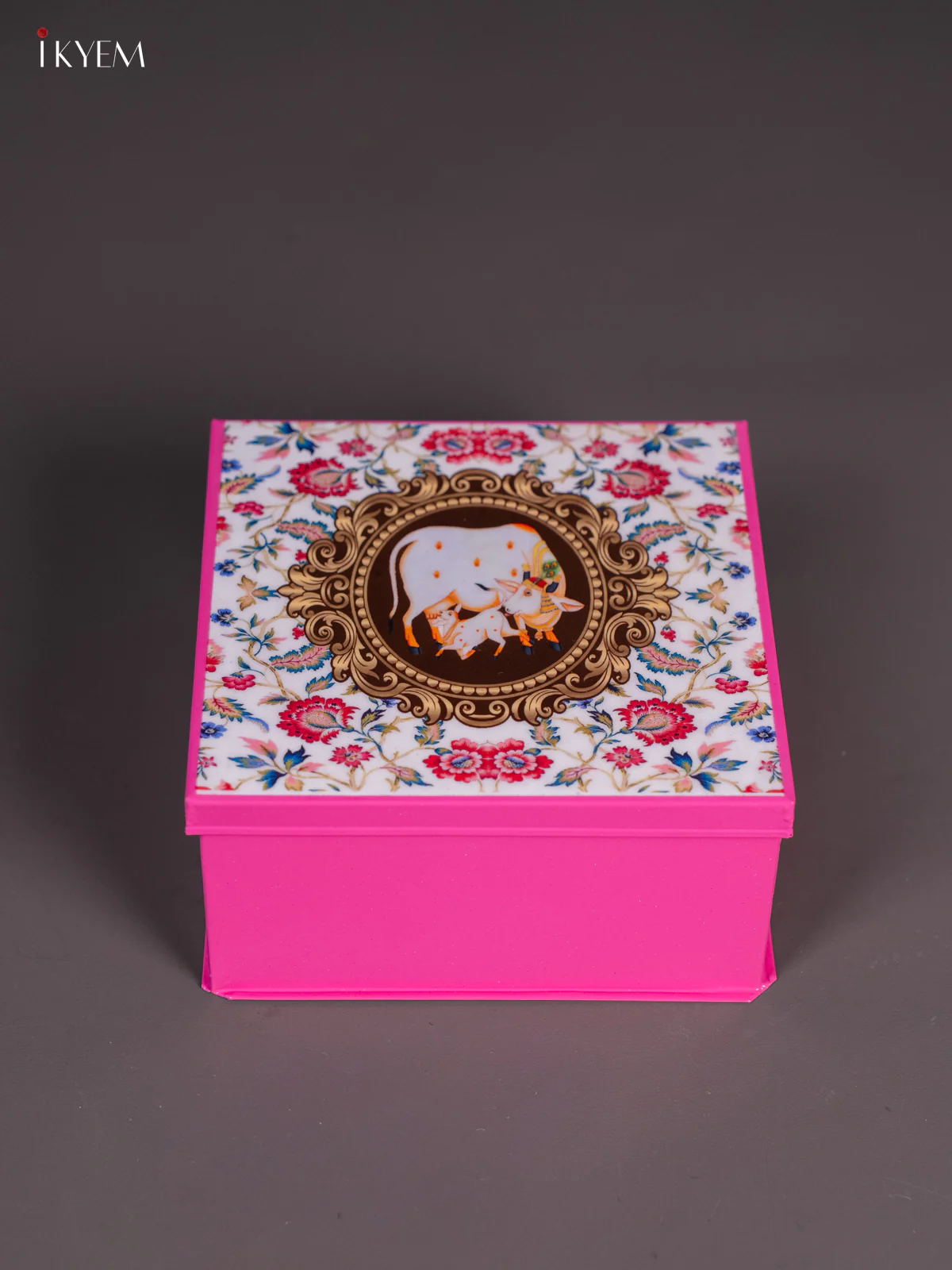 Metal Cow & Calf Printed Square Storage Box - Small -Pink - (6x6) Inches - KI15166 - Image 2