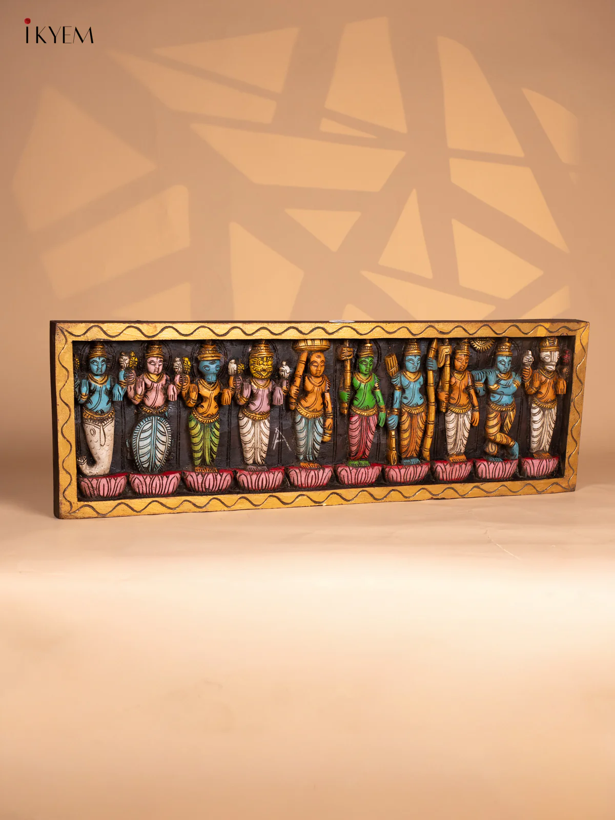 Wooden Hand Carved Painted Dasavatharam Panel - KI16111 - Image 2