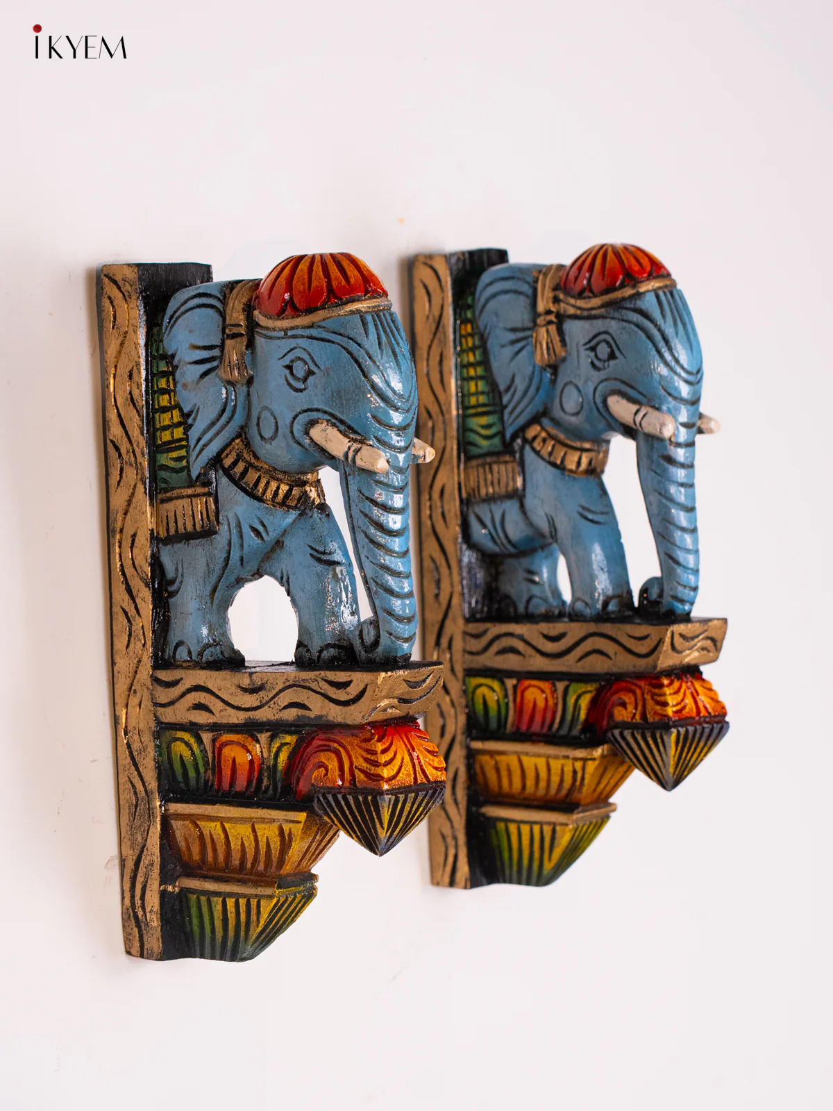 Wooden Hand Painted Elephant Wall Bracket - 11.8 Inches - KI17121 - Image 5
