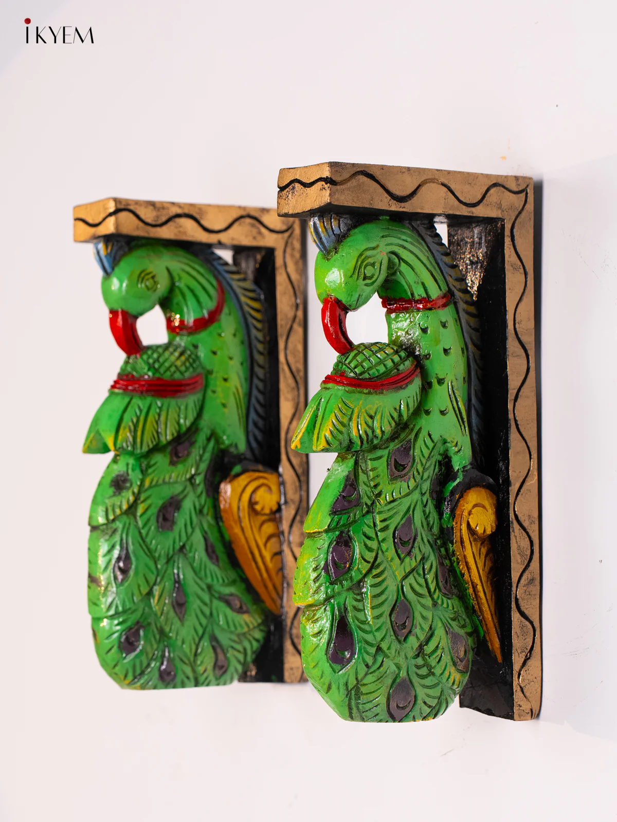 Wooden Hand Painted Peacock Wall Bracket - 12 Inches - KI17122 - Image 2