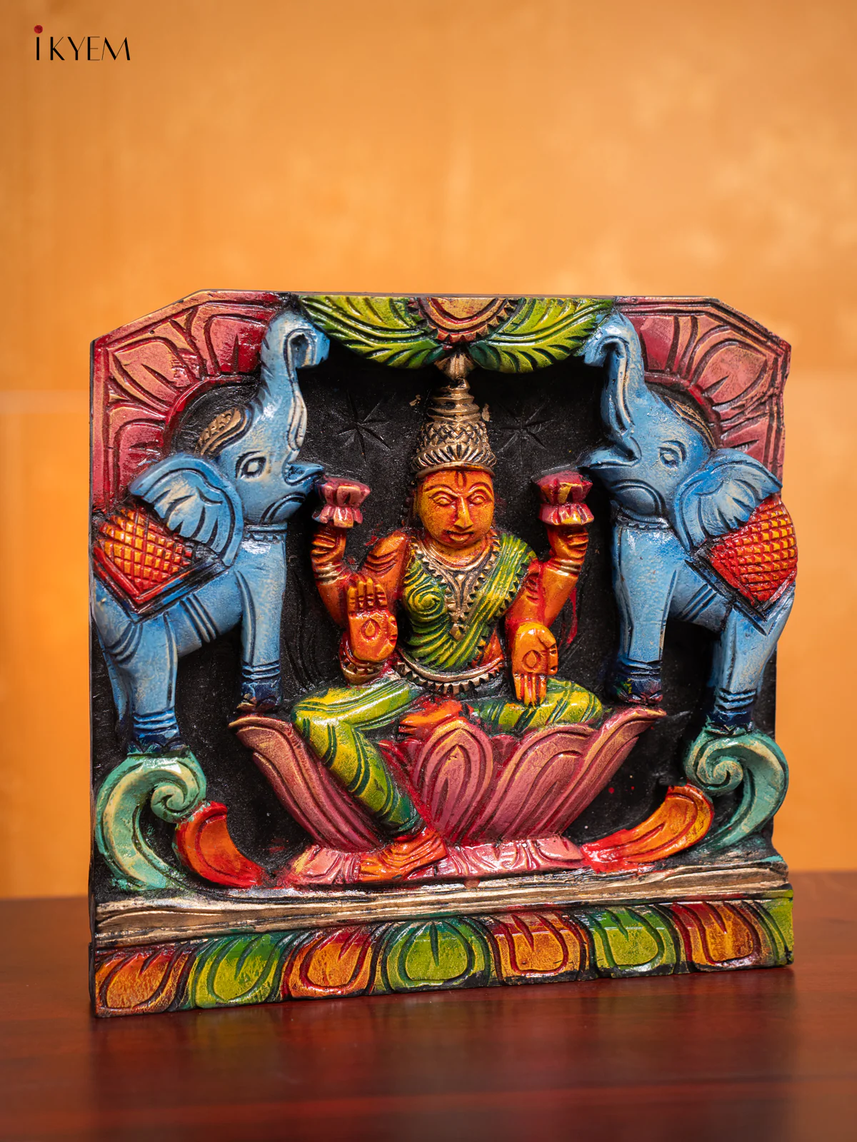 Wooden Hand Painted Gajalakshmi Wall hanging Frame - 11.5 Inches - KI17132 - Image 2