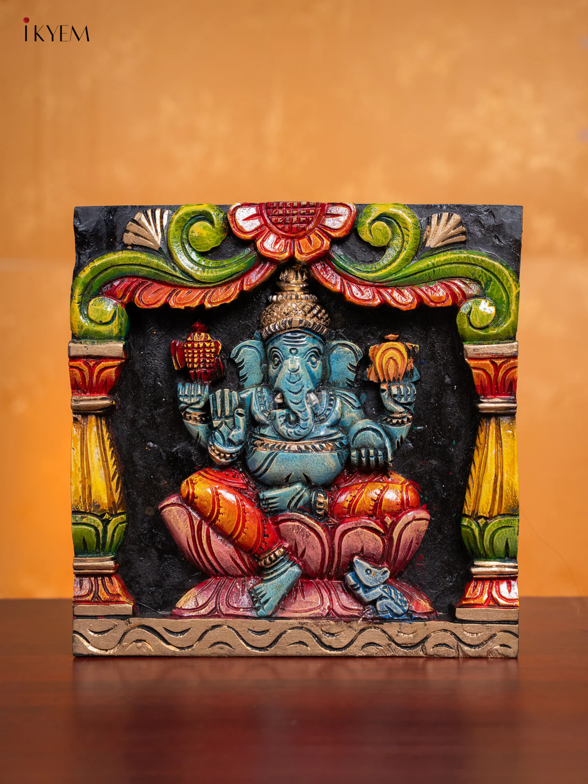 Wooden Hand Painted Ganesha Wall hanging Frame - 12 Inches - KI17133