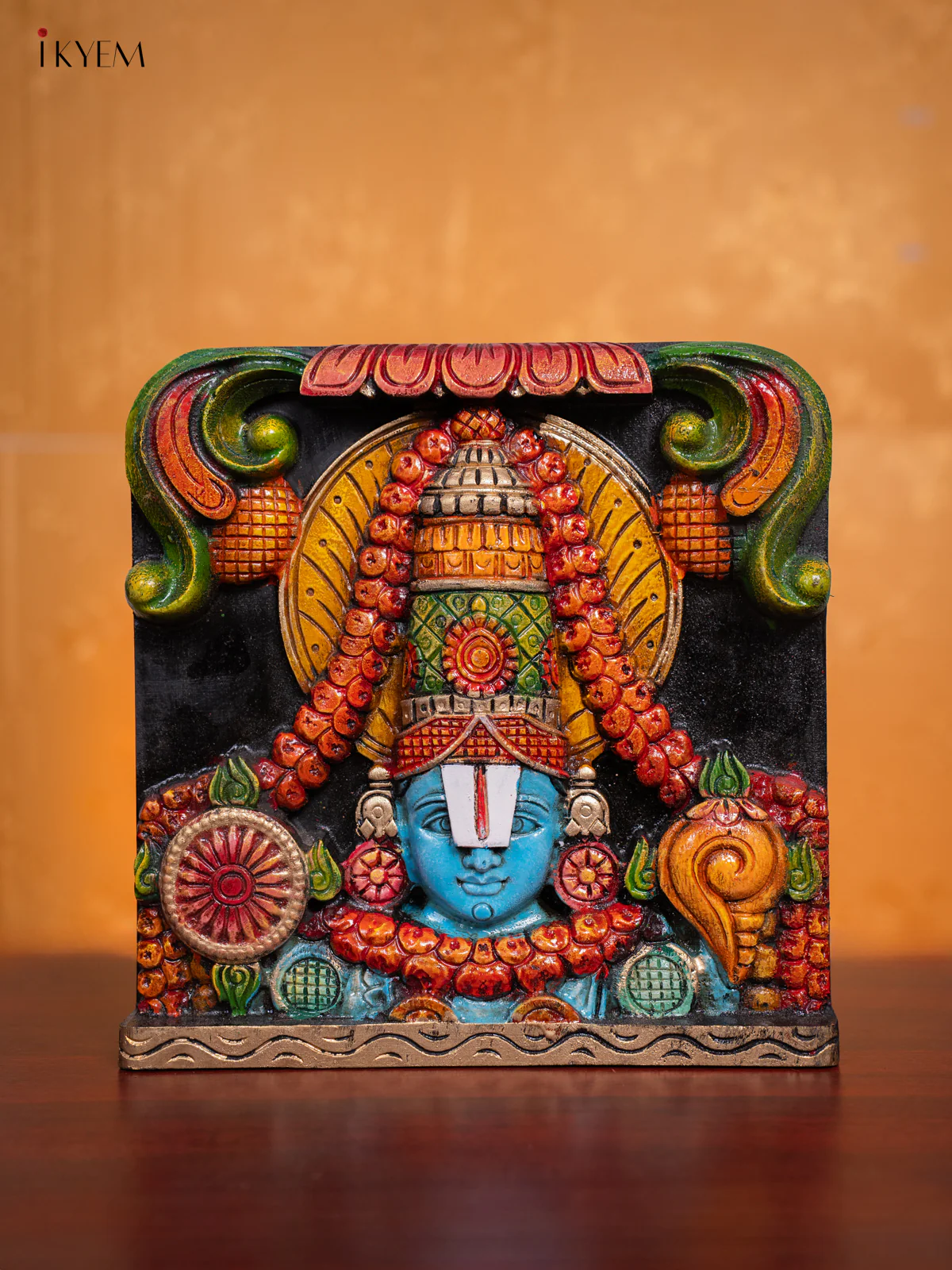 Wooden Hand Painted Balaji Head Wall hanging Frame - 12 Inches - KI17135