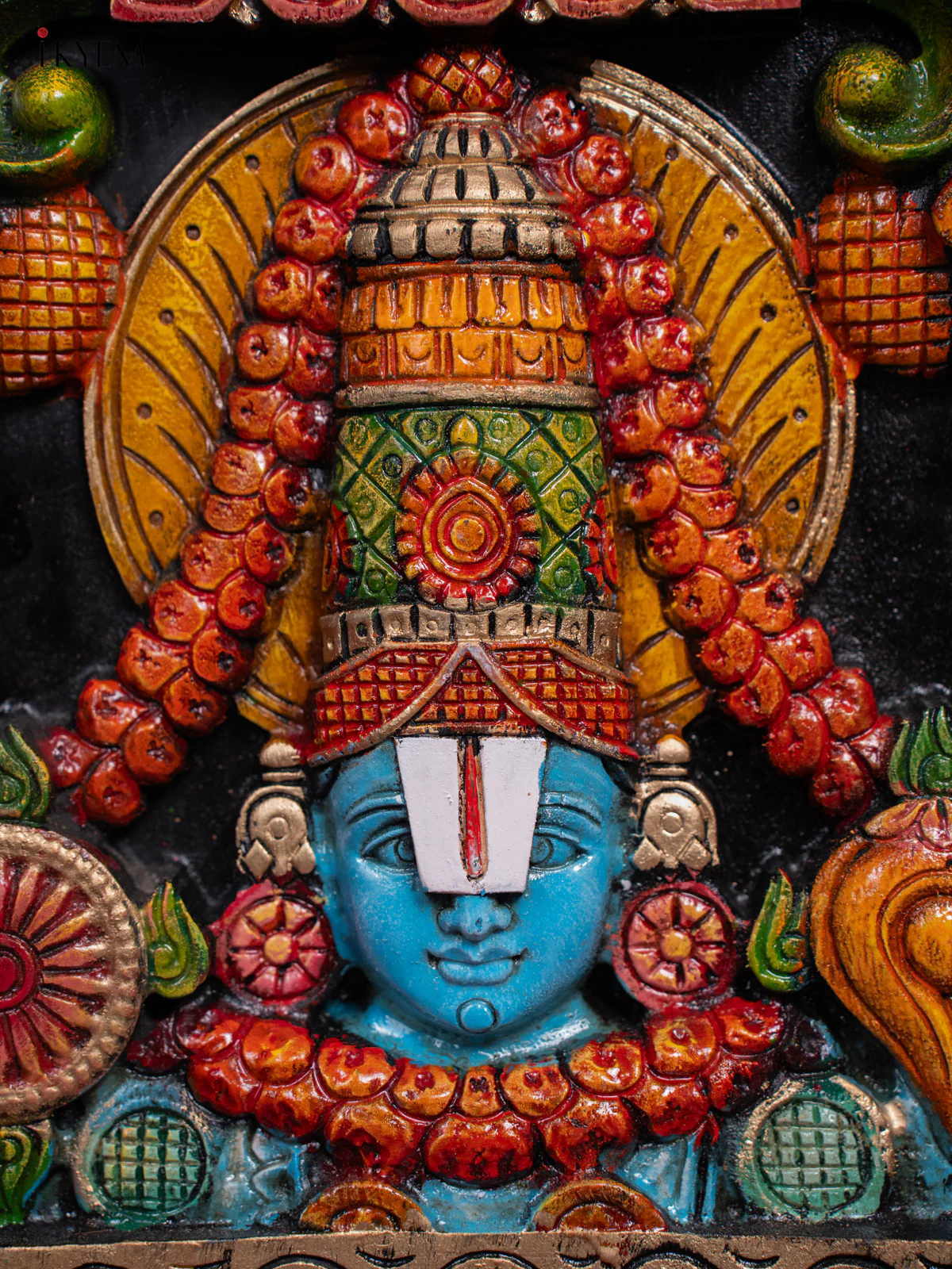 Wooden Hand Painted Balaji Head Wall hanging Frame - 12 Inches - KI17135 - Image 3