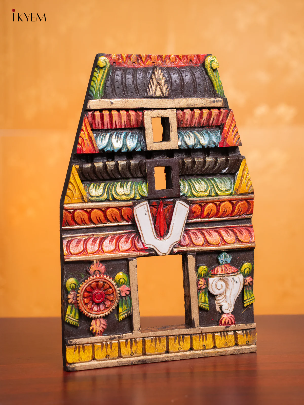 Wooden Sangu Chakram Namam Gopuram Panel - 15 Inches - KI17146 - Image 2