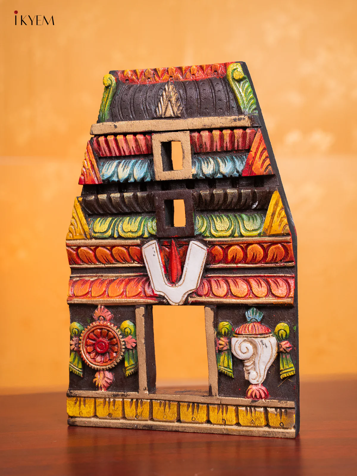 Wooden Sangu Chakram Namam Gopuram Panel - 15 Inches - KI17146 - Image 6