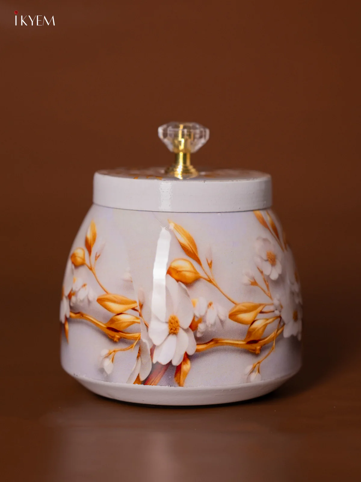 Floral Digital Printed Dry Fruit Jar - White - 4 Inch - KI19113