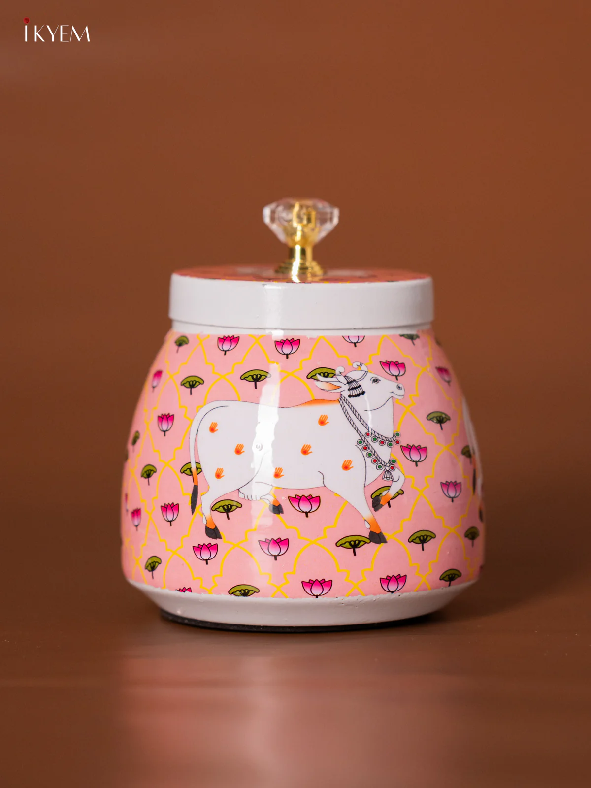Cow Digital Printed Dry Fruit Jar - Peach - 4 Inch - KI19115
