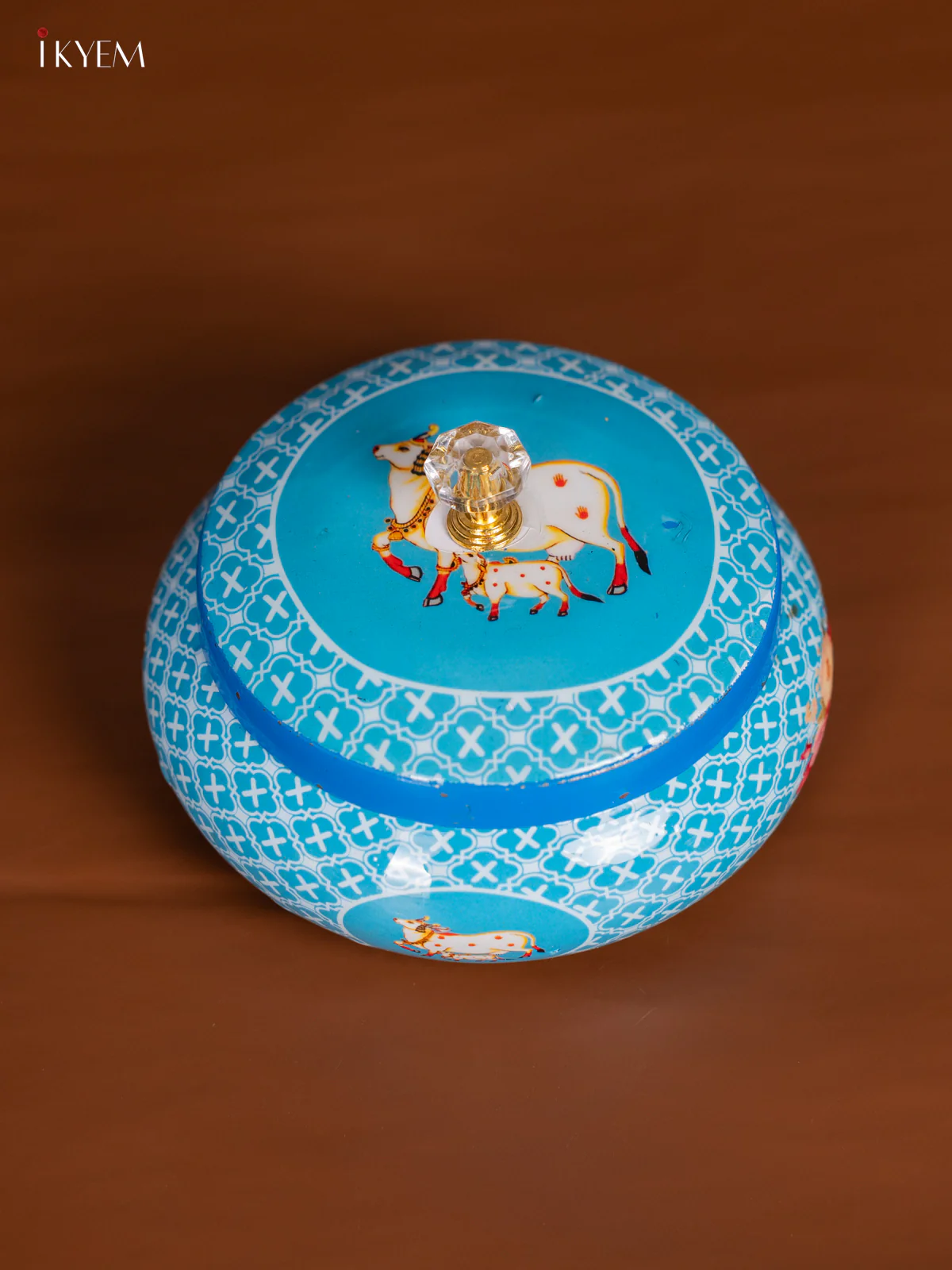 Cow & Calf Metal Nut Jar - Sky Blue - 3.5 Inch - KI19118