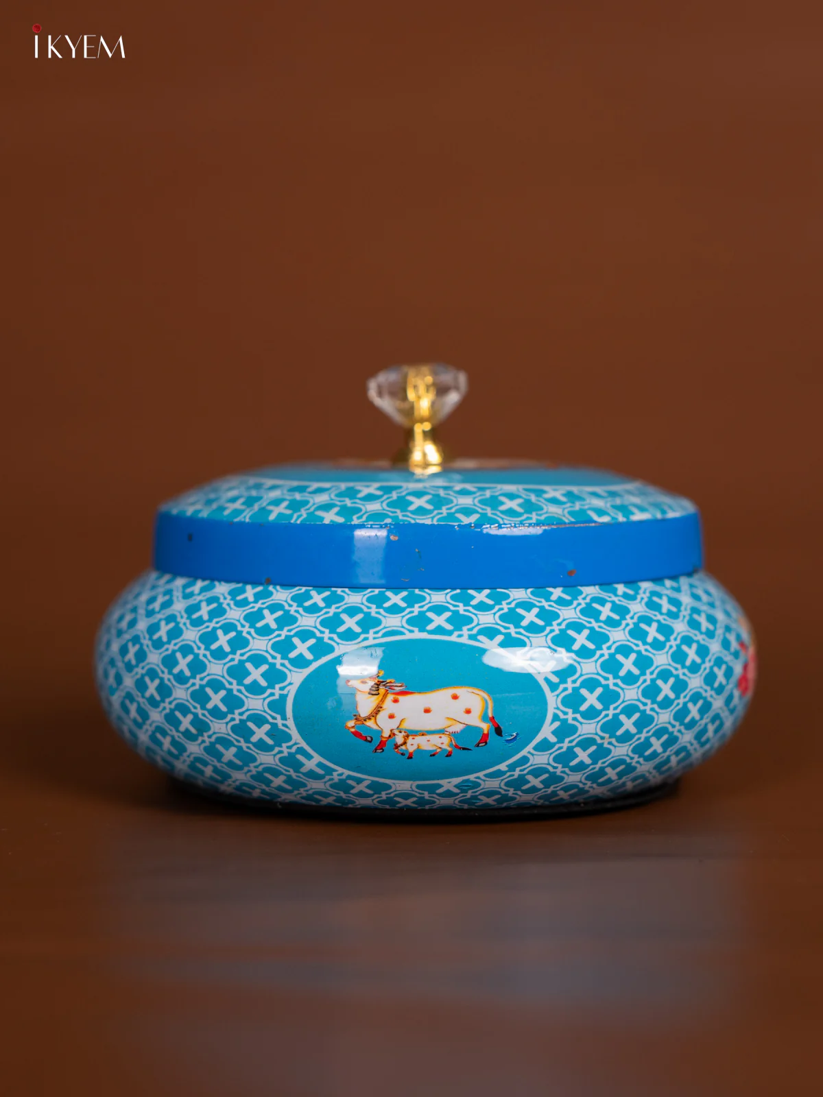 Cow & Calf Metal Nut Jar - Sky Blue - 3.5 Inch - KI19118 - Image 2