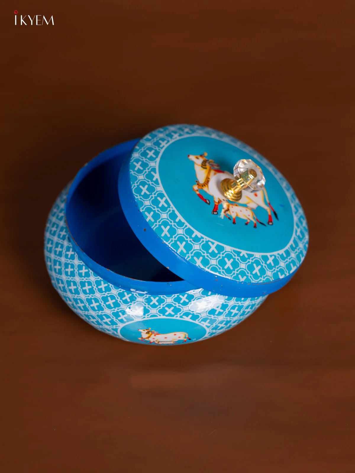Cow & Calf Metal Nut Jar - Sky Blue - 3.5 Inch - KI19118 - Image 3