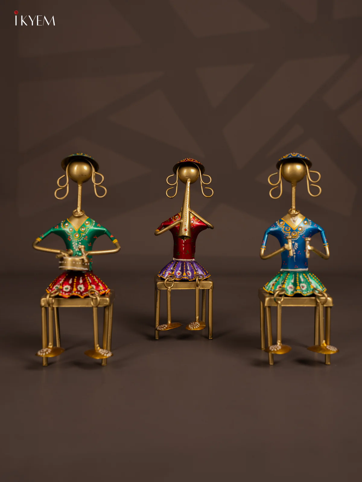 Hand-Painted Metal Musician Ladies Showpiece Set of 3 - 10 Inch - KI20117