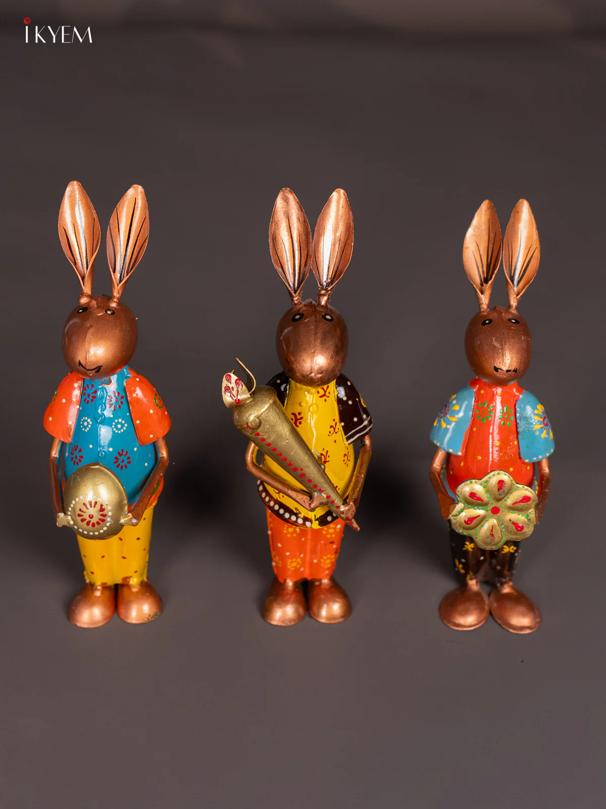 Hand Painted Rabbit Metal Decor Set of 3 - 7.8 Inch - KI20130