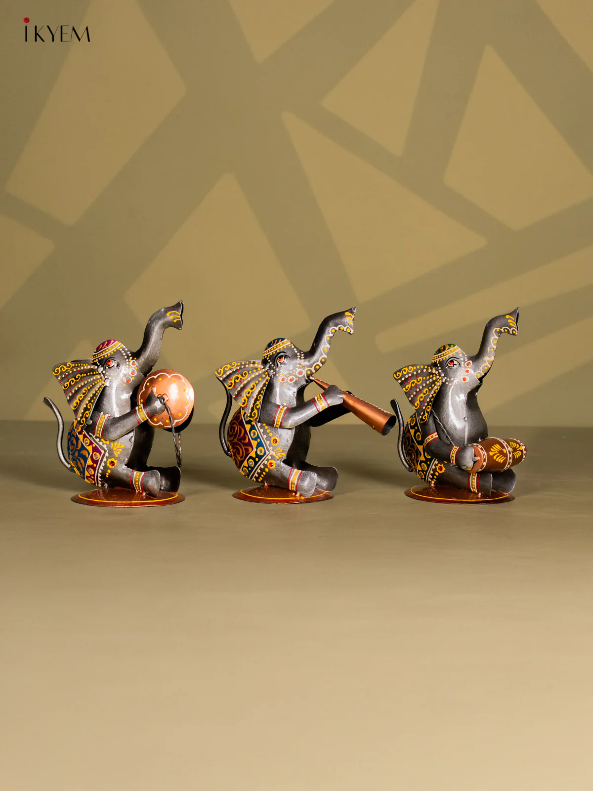 Hand-Painted Musical Elephant Metal Decor Set of 3 - 7 Inch - KI20131