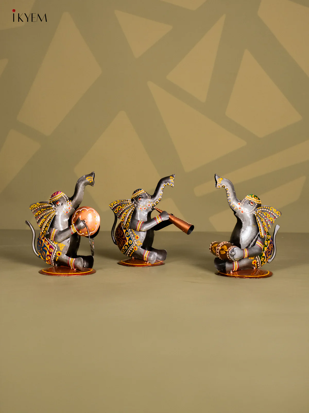 Hand-Painted Musical Elephant Metal Decor Set of 3 - 7 Inch - KI20131 - Image 2