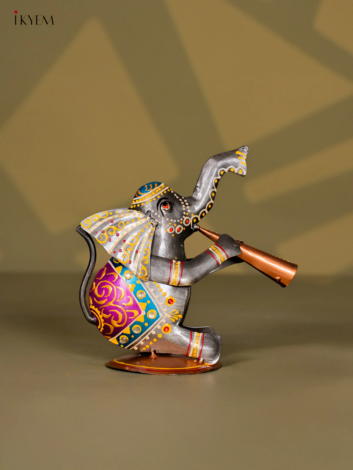 Hand-Painted Musical Elephant Metal Decor Set of 3 - 7 Inch - KI20131 - Image 3