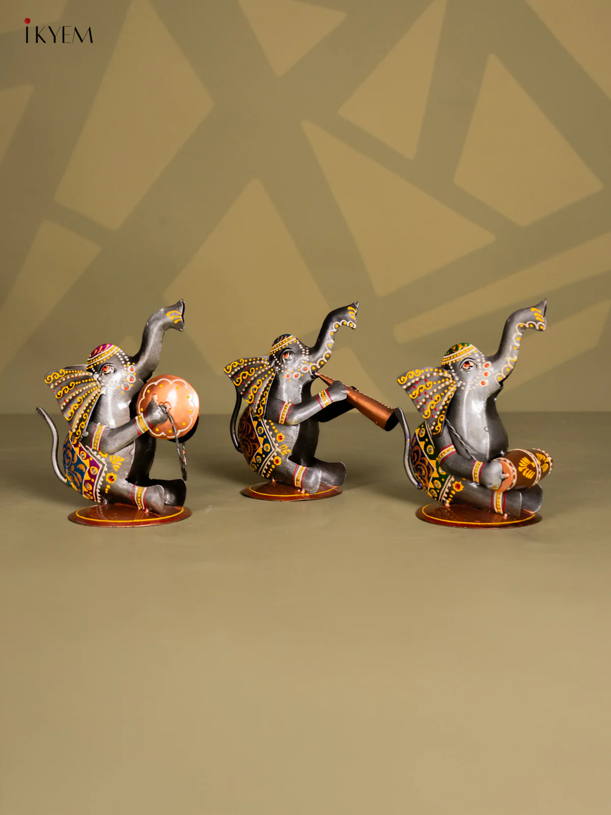 Hand-Painted Musical Elephant Metal Decor Set of 3 - 7 Inch - KI20131 - Image 6