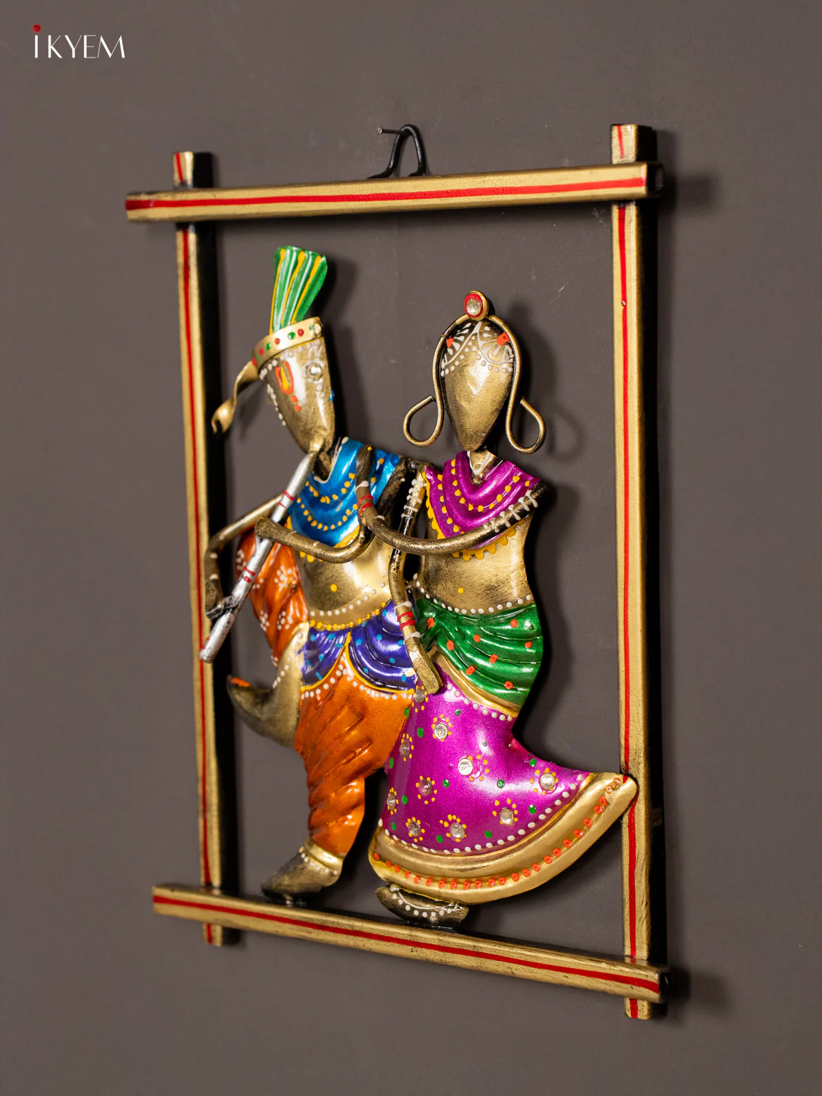 Hand Painted Radha Krishna Metal Wall Frame - 10.5 Inches - KI20138 - Image 2