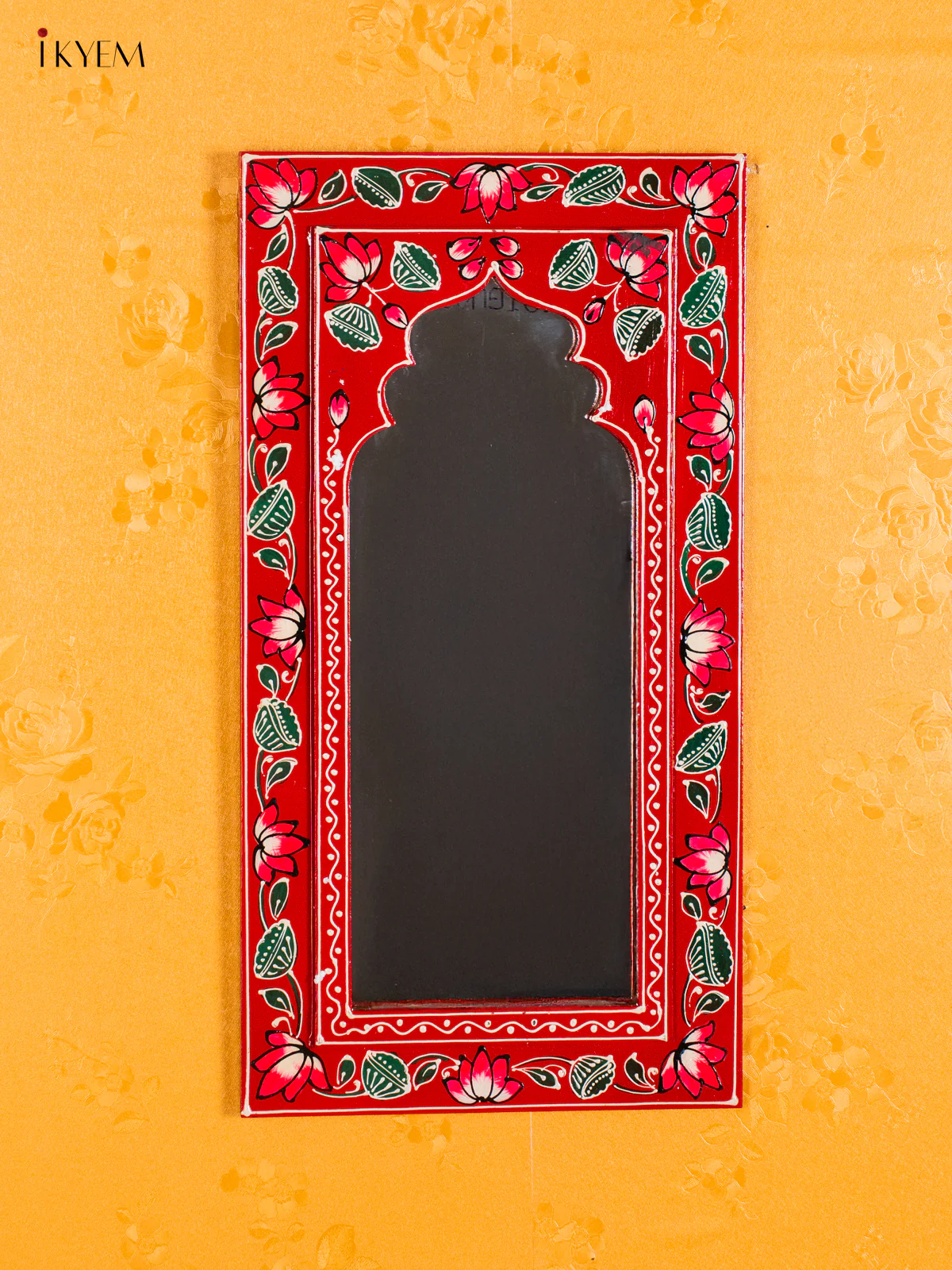 Wooden Hand Painted Mirror wall Frame - Red - 18 Inches - KI20144