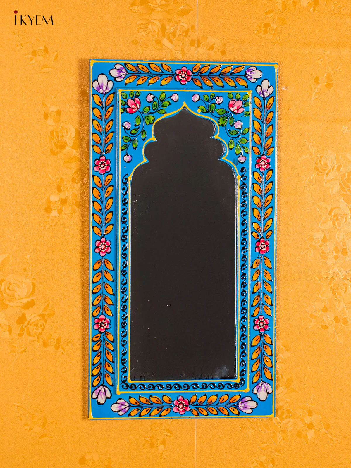 Wooden Hand Painted Mirror wall Frame - Sky Blue - 18 Inches - KI20145
