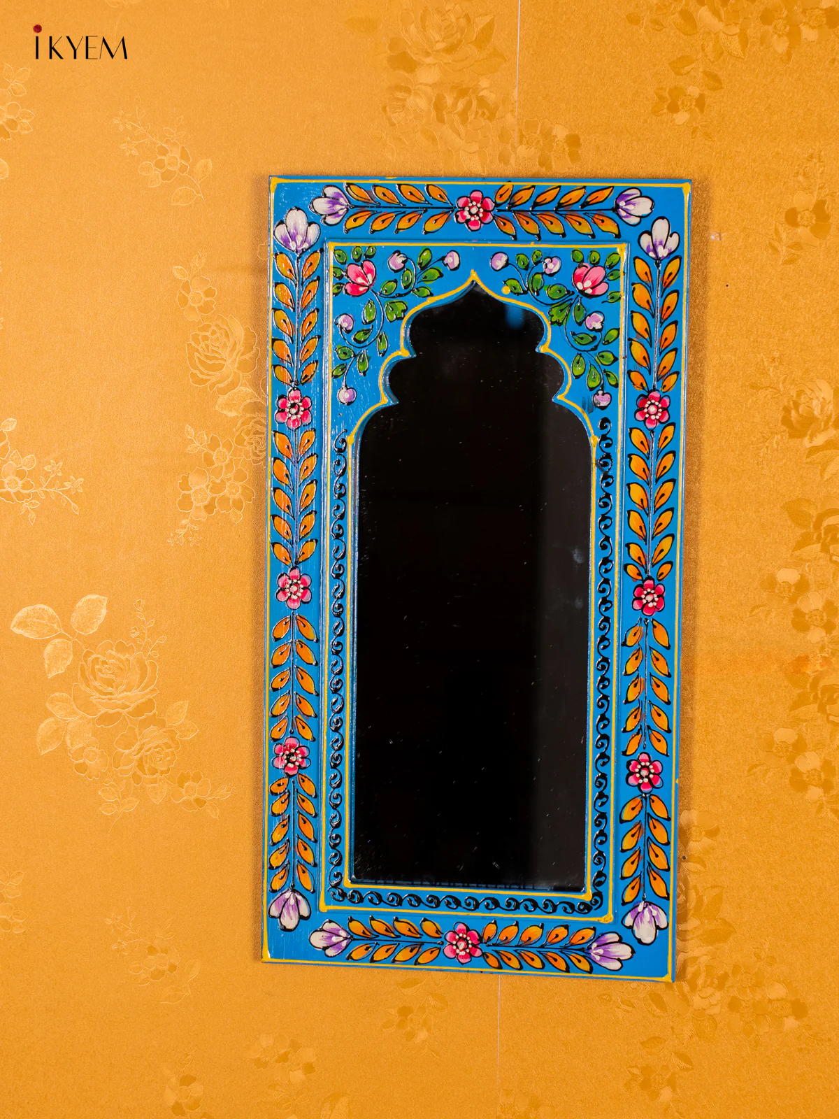 Wooden Hand Painted Mirror wall Frame - Sky Blue - 18 Inches - KI20145 - Image 2