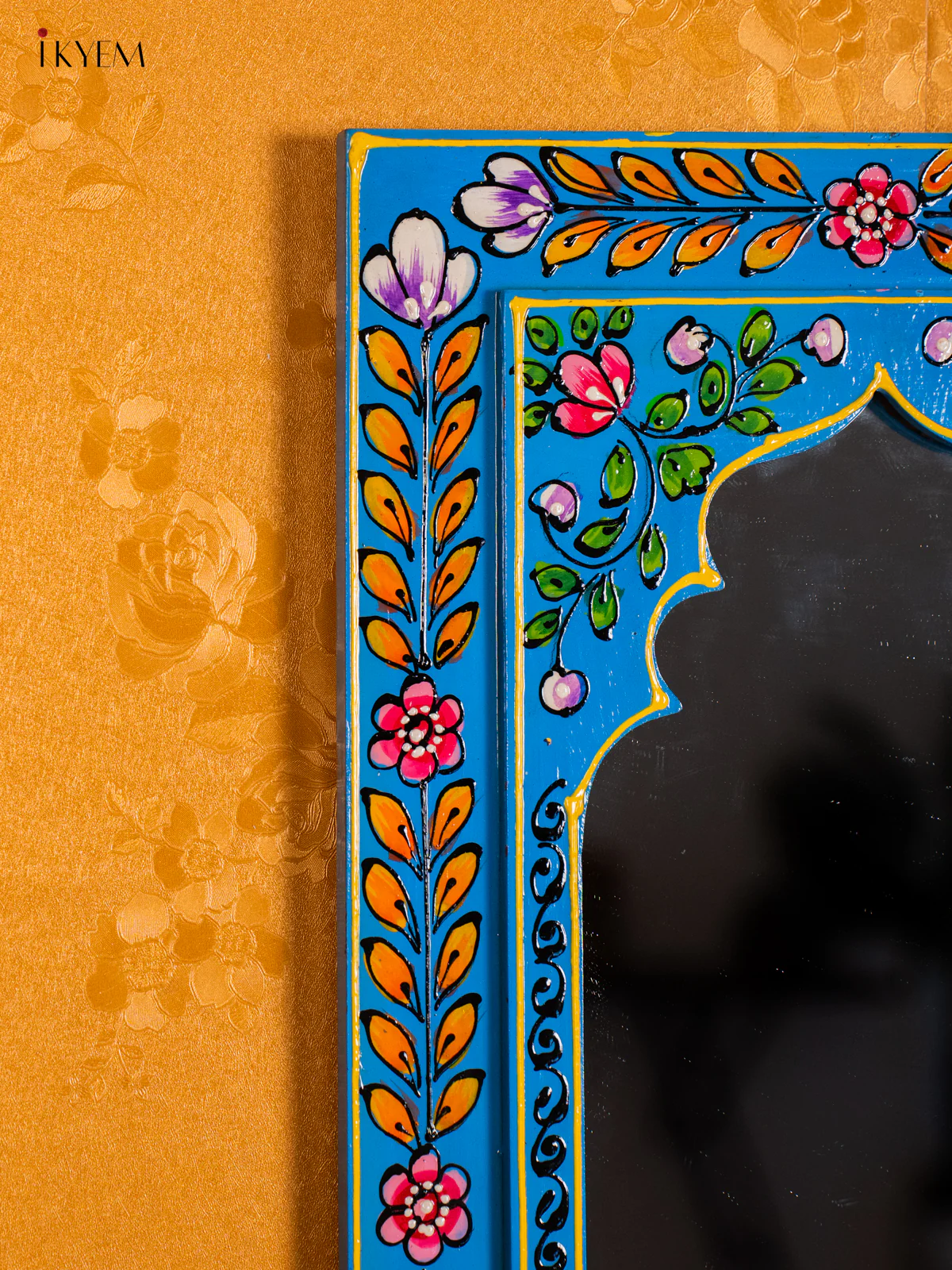 Wooden Hand Painted Mirror wall Frame - Sky Blue - 18 Inches - KI20145 - Image 3