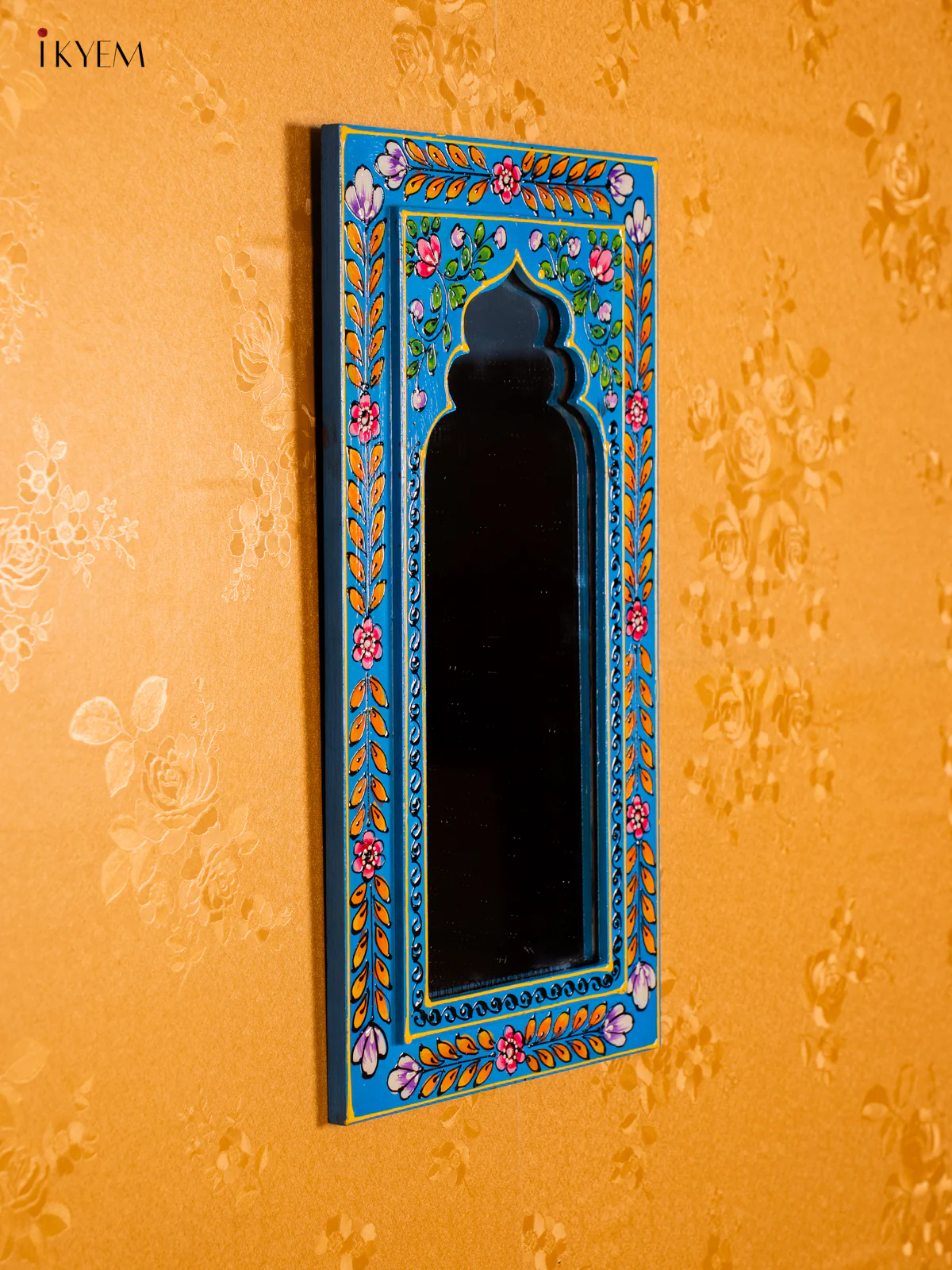 Wooden Hand Painted Mirror wall Frame - Sky Blue - 18 Inches - KI20145 - Image 4