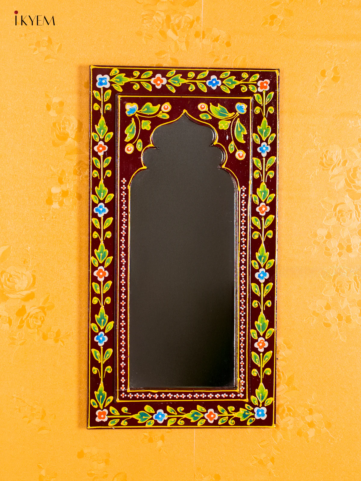 Wooden Hand Painted Mirror wall Frame - Brown - 18 Inches - KI20146