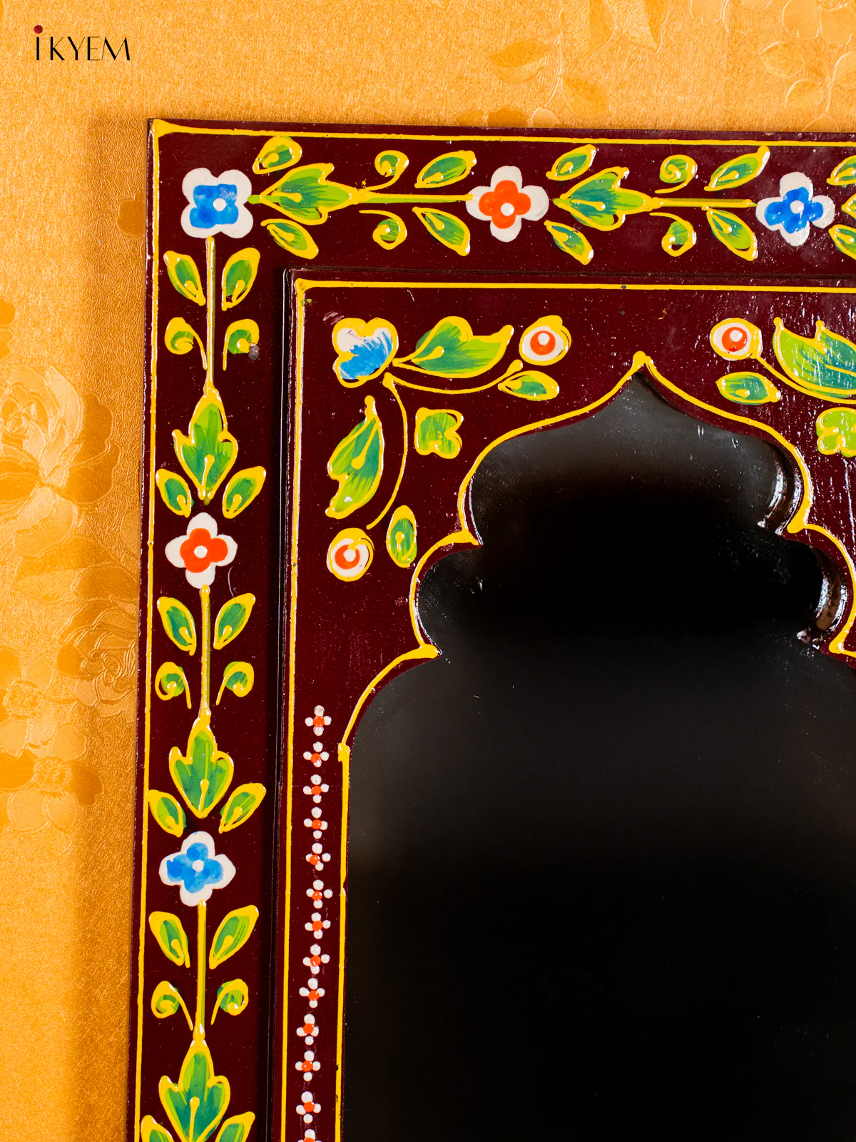 Wooden Hand Painted Mirror wall Frame - Brown - 18 Inches - KI20146 - Image 3