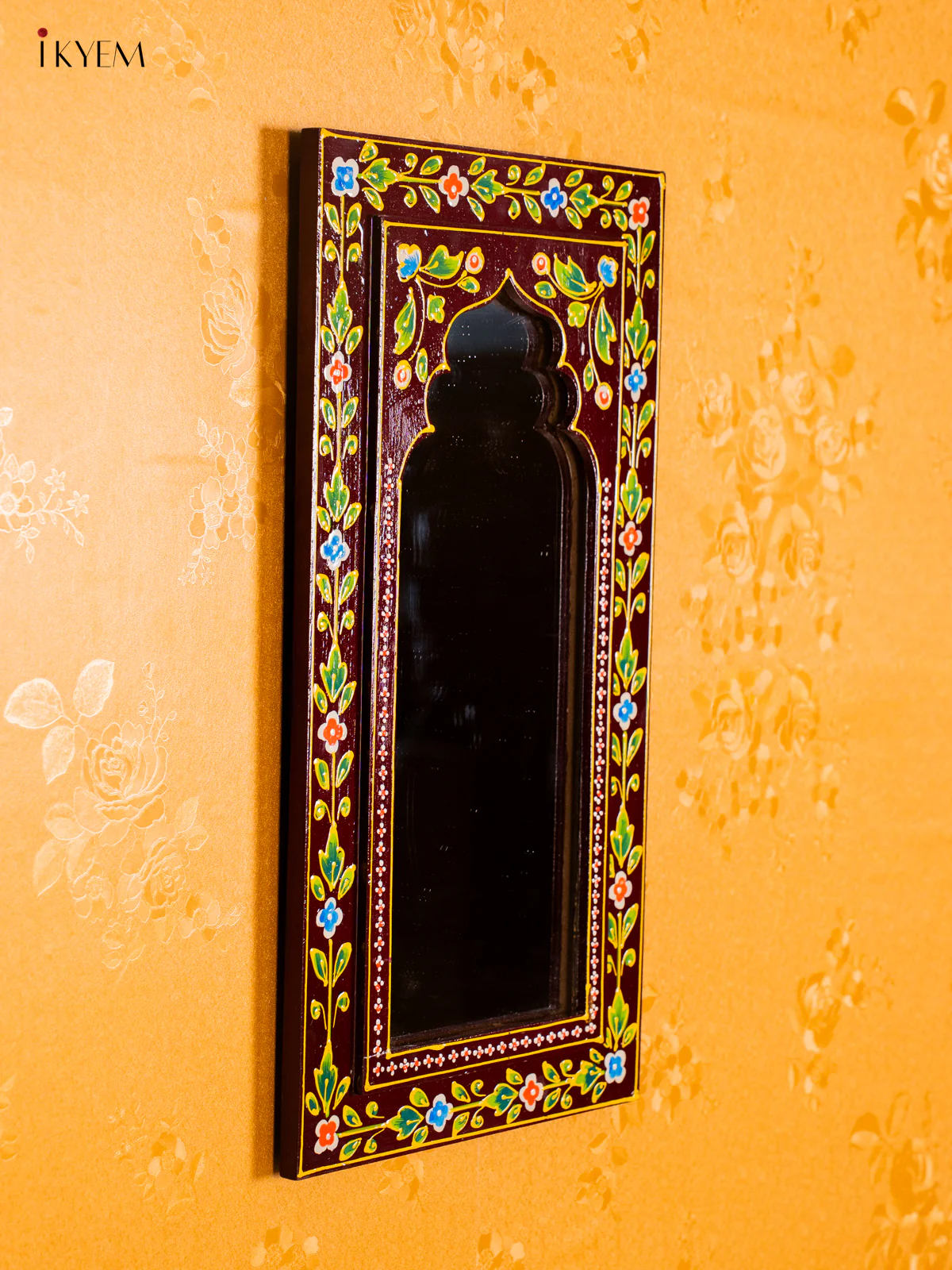 Wooden Hand Painted Mirror wall Frame - Brown - 18 Inches - KI20146 - Image 4