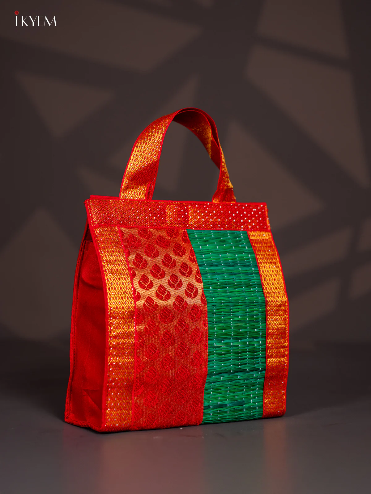 Red Raw Silk with Korai Bag - Green - 9 Inches - KI22118 - Image 2