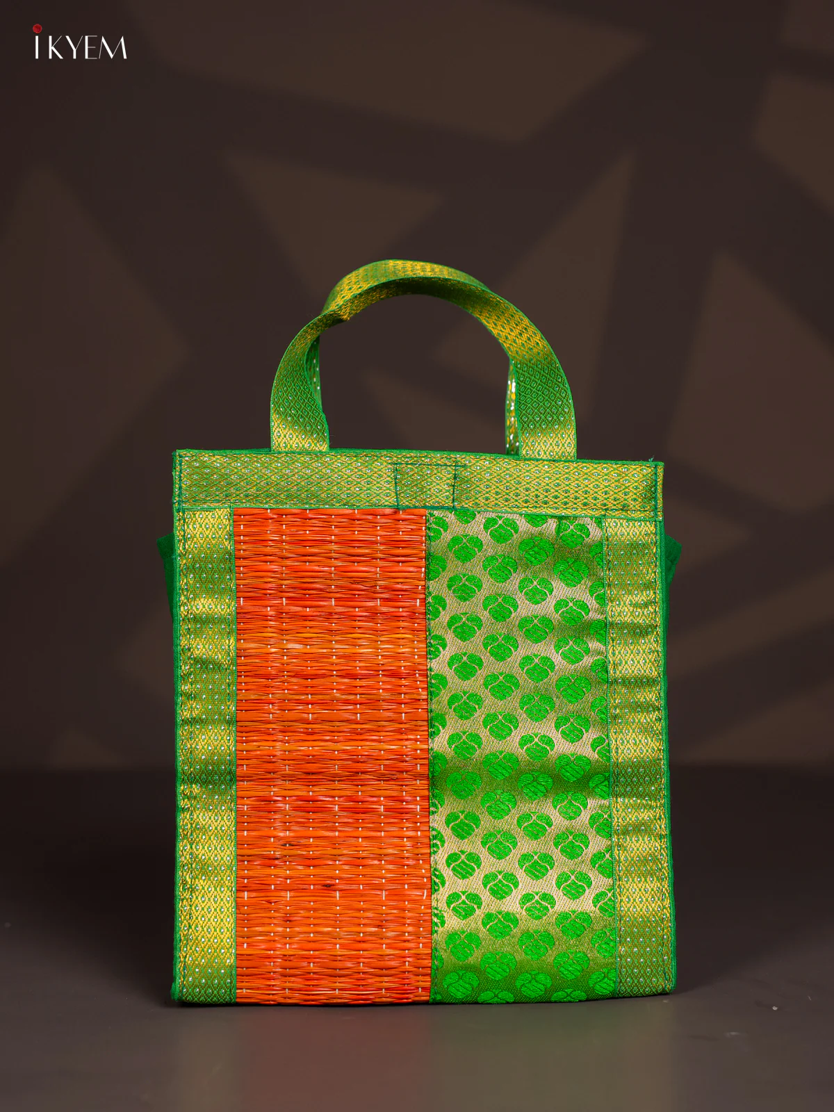 Green Raw Silk with Korai Bag - Orange - 9 Inch - KI22121