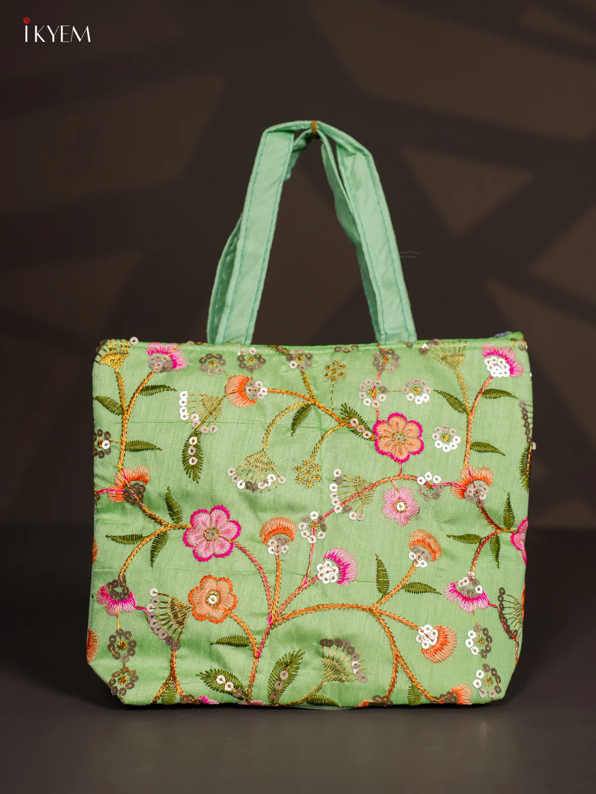 Designer Embroidered Handbag - Green - KI24122