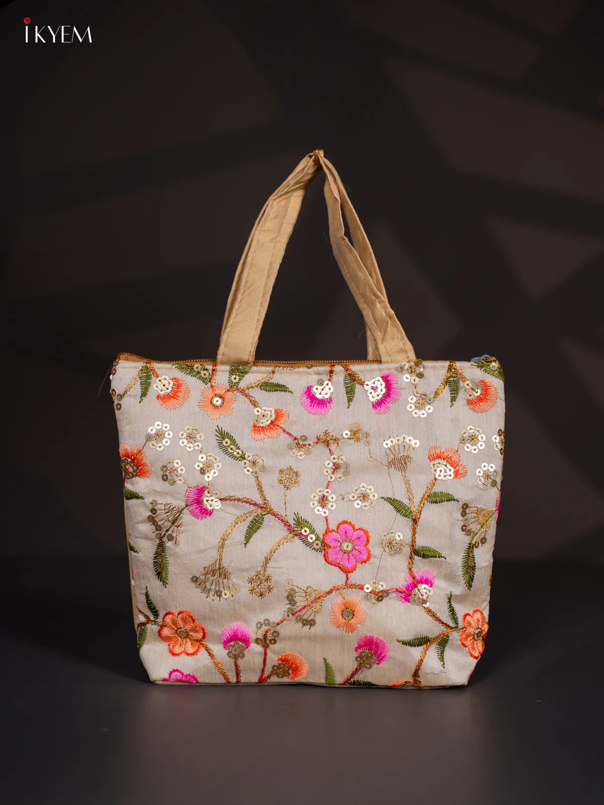 Designer Embroidered Handbag - Cream - KI24124