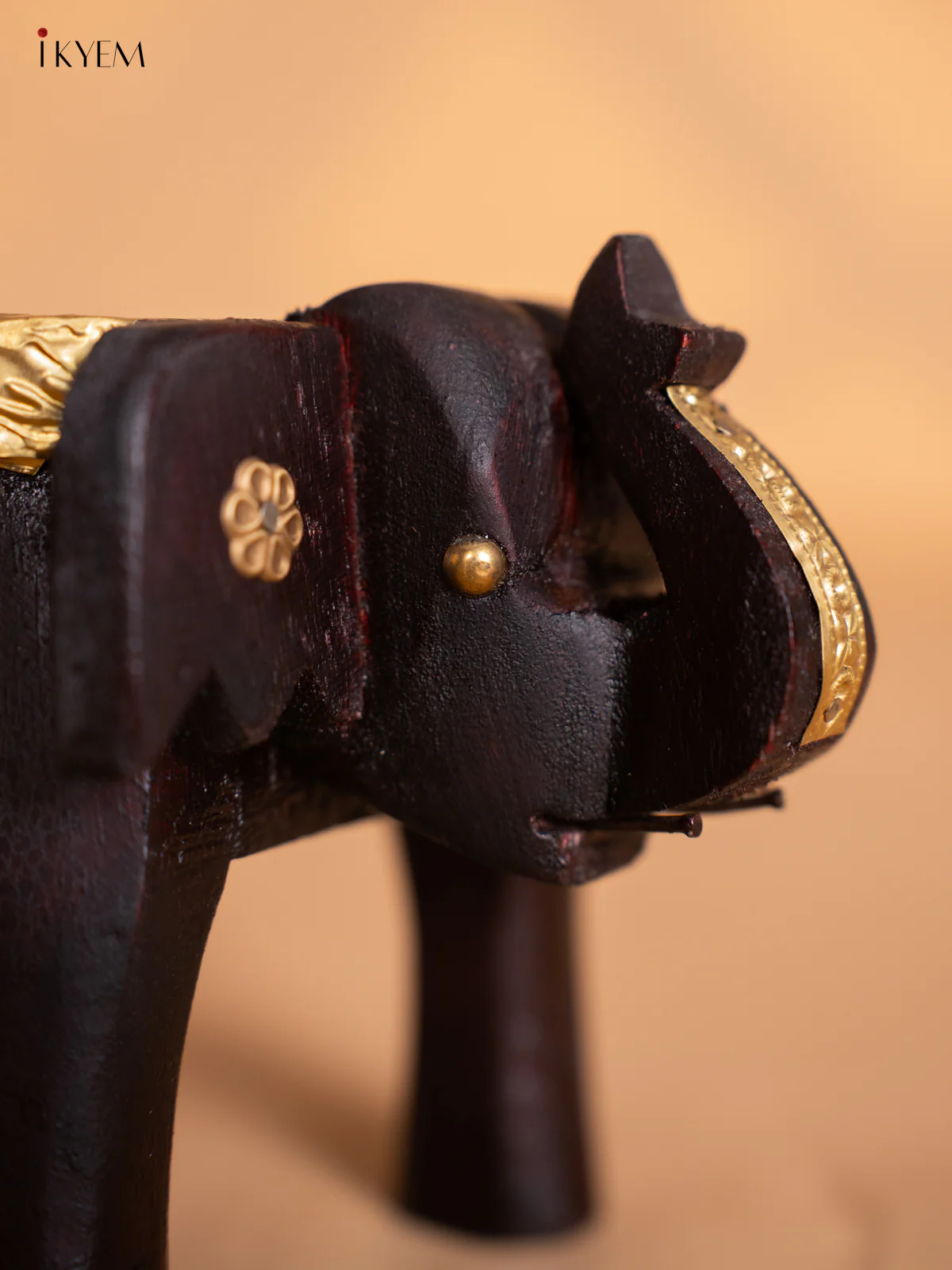 Brass Fitted Wooden Elephant Stool - 4 Inches - KI24135 - Image 4