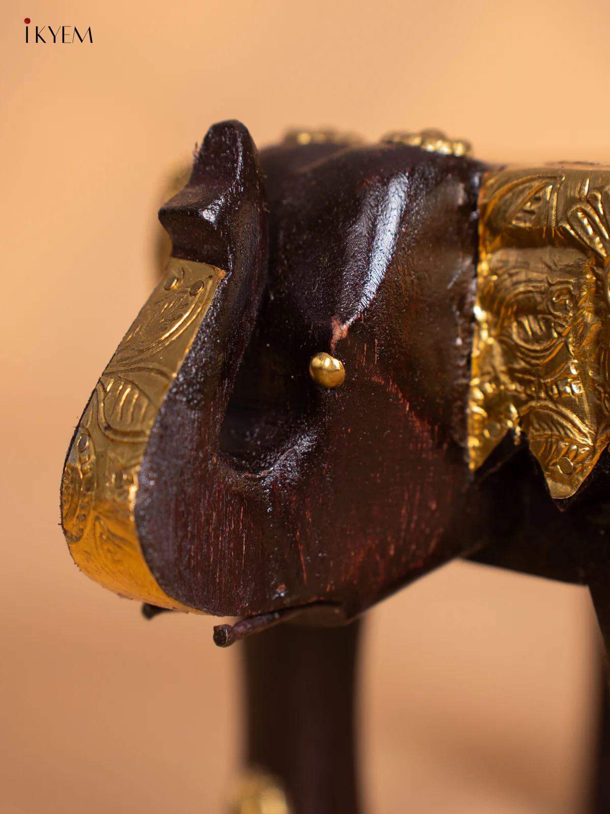Wooden Brass Fitted Elephant Stool - 6 Inches - KI24136 - Image 4