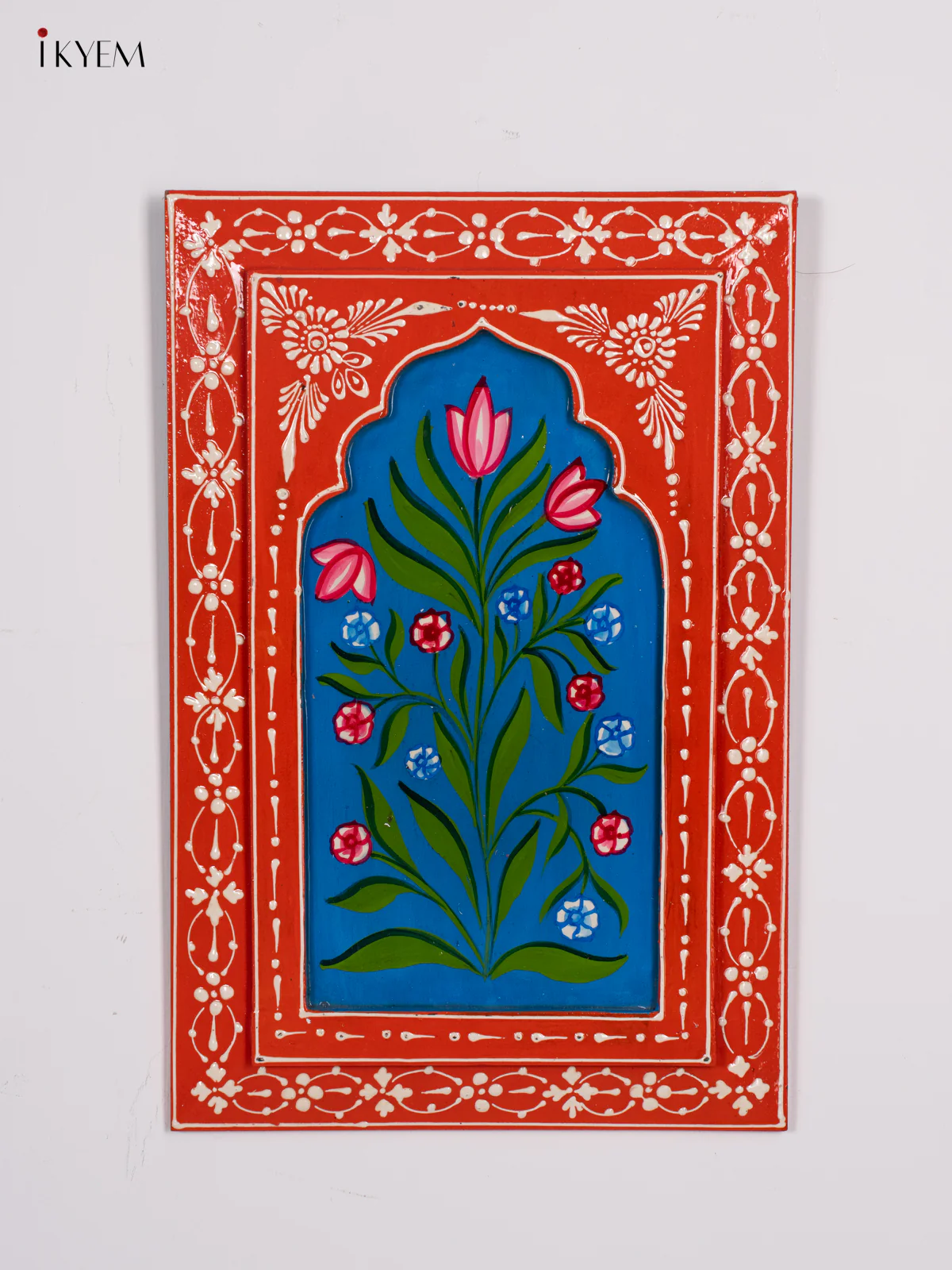 Hand-Painted Wooden Wall Frame - Orange & Blue - 12 Inch - KI24141