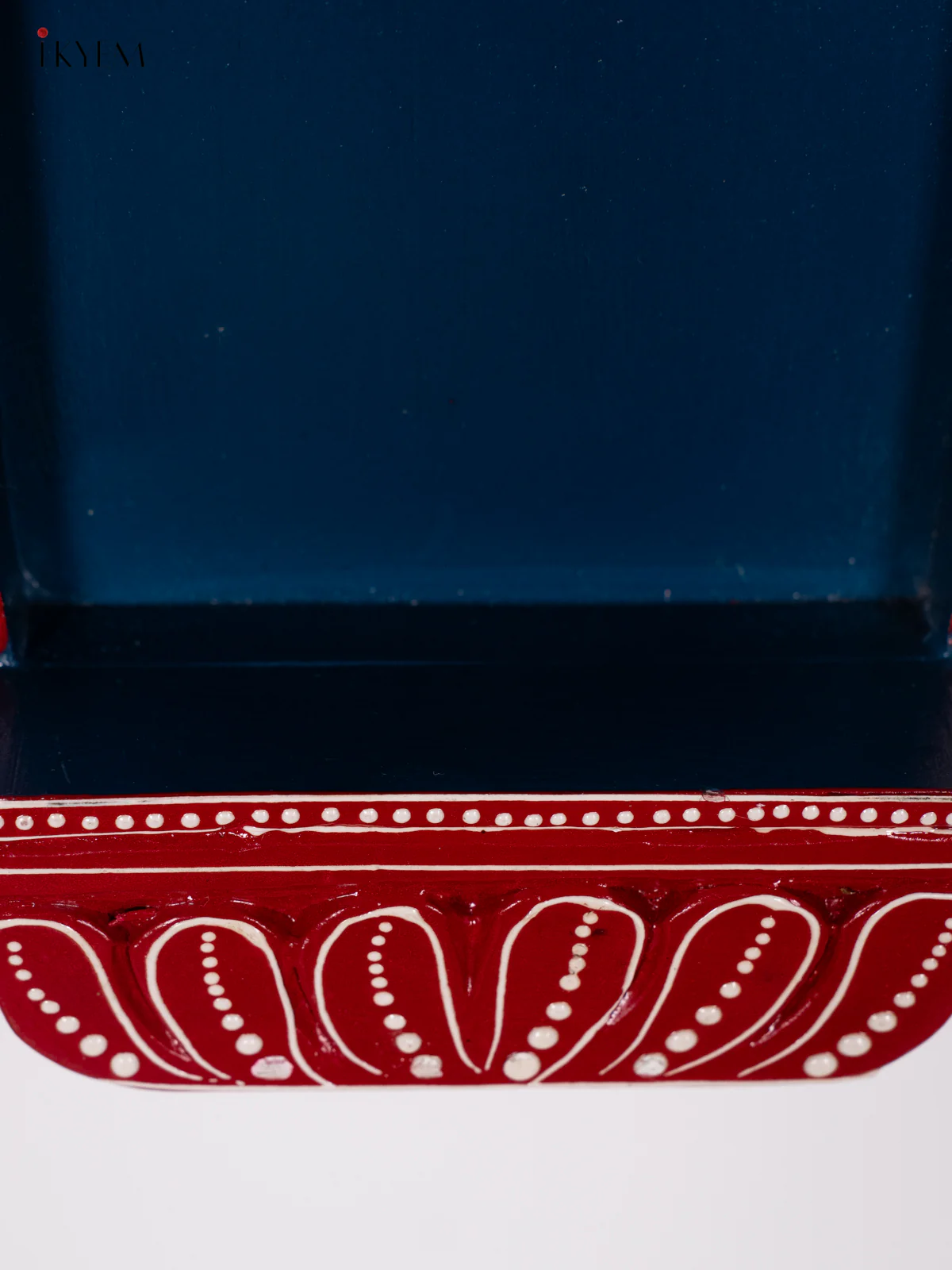 Wooden Hand Painted Wall Frame/Diya stand - Red with navy blue- 12 Inches - KI24144 - Image 3
