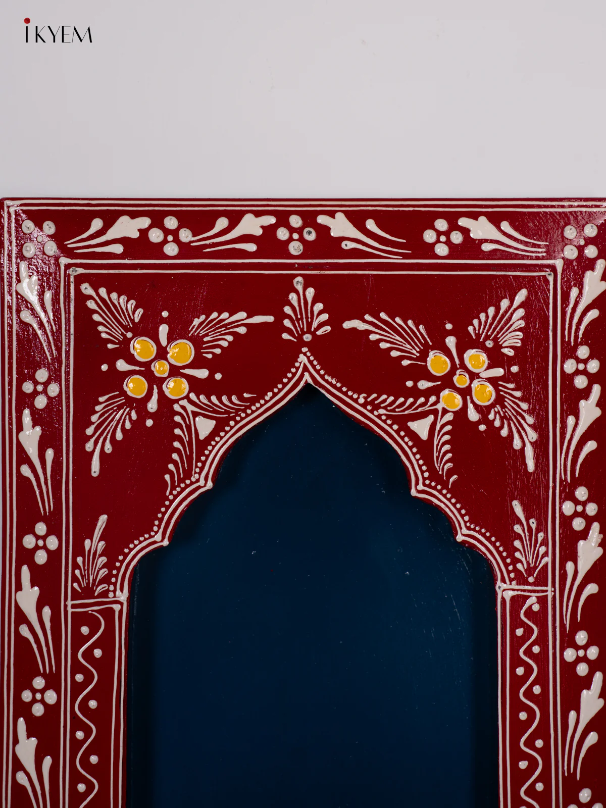 Wooden Hand Painted Wall Frame/Diya stand - Red with navy blue- 12 Inches - KI24144 - Image 4