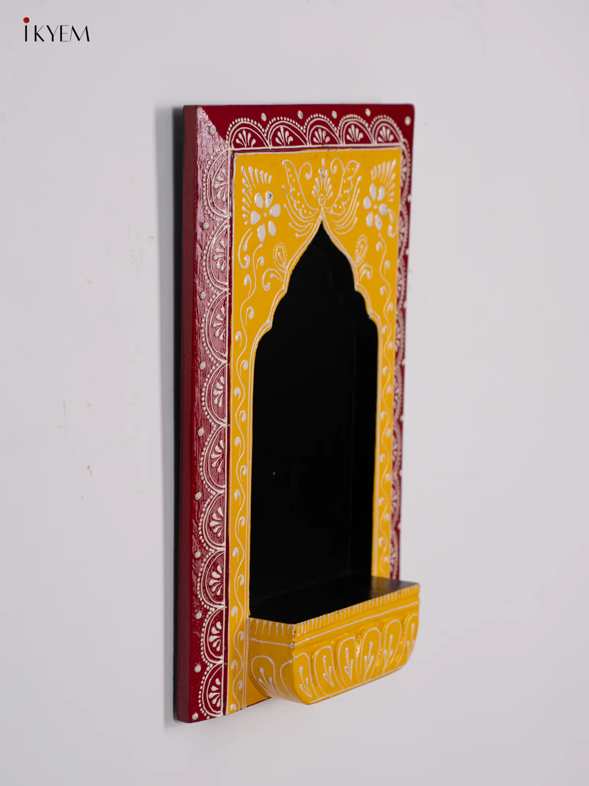 Wooden Hand Painted Wall Frame/Diya stand - Red with Yellow - 12 Inches - KI24145 - Image 4