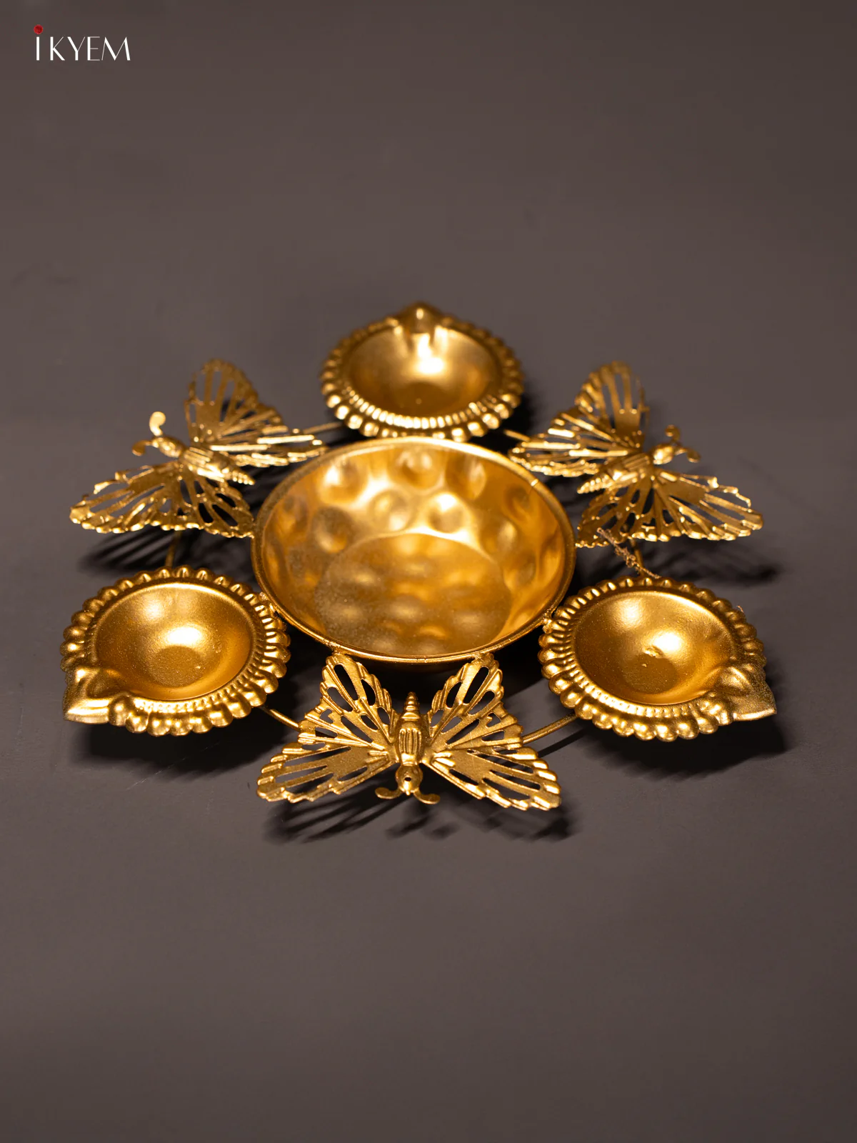Metal Diya Urli - Butterfly - 7x7 Inches - KI26116