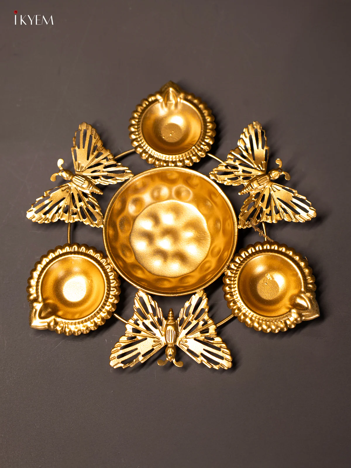 Metal Diya Urli - Butterfly - 7x7 Inches - KI26116 - Image 5
